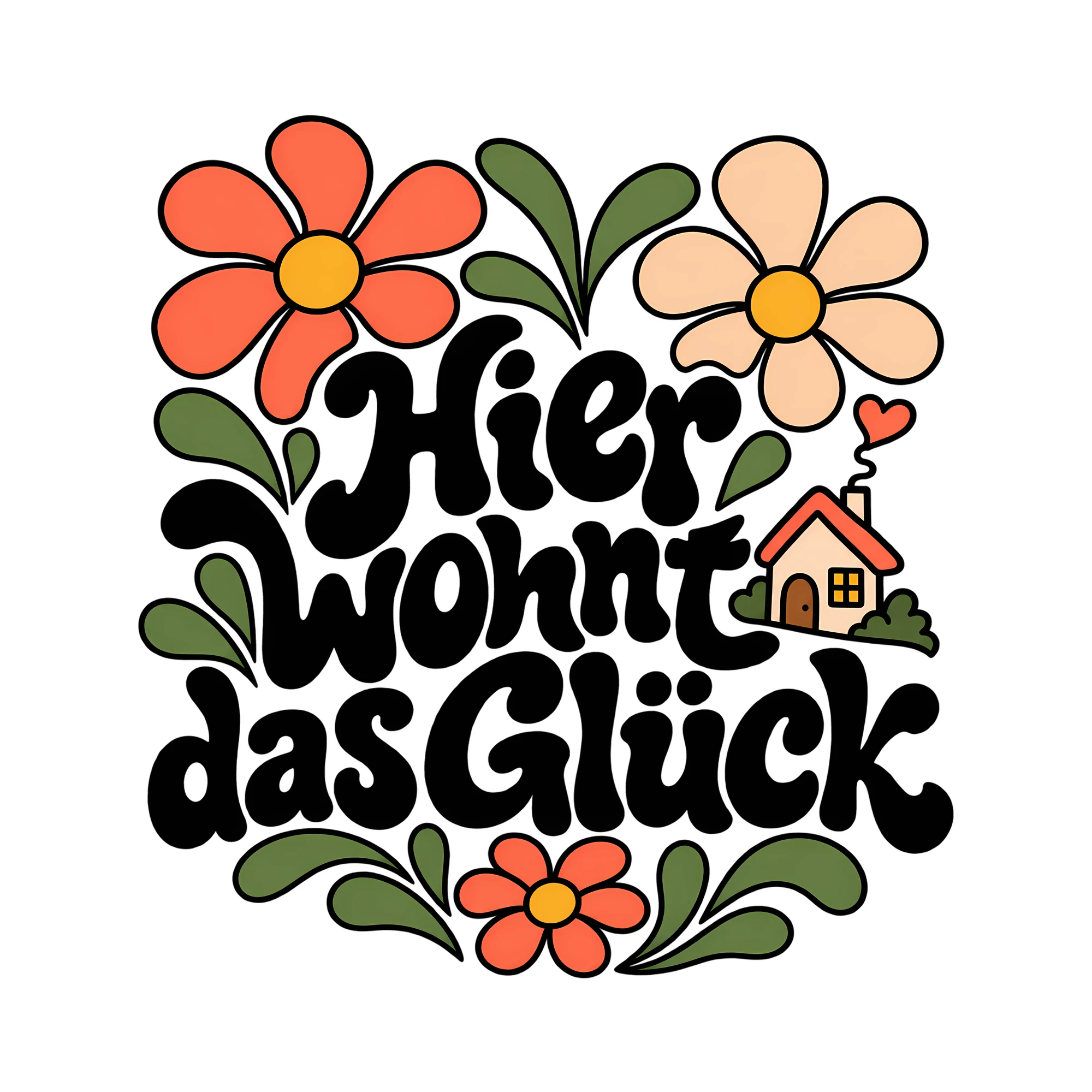 Bügelbild Hier wohnt das Glück als Grafik auf weißem Hintergrund (BB014132)