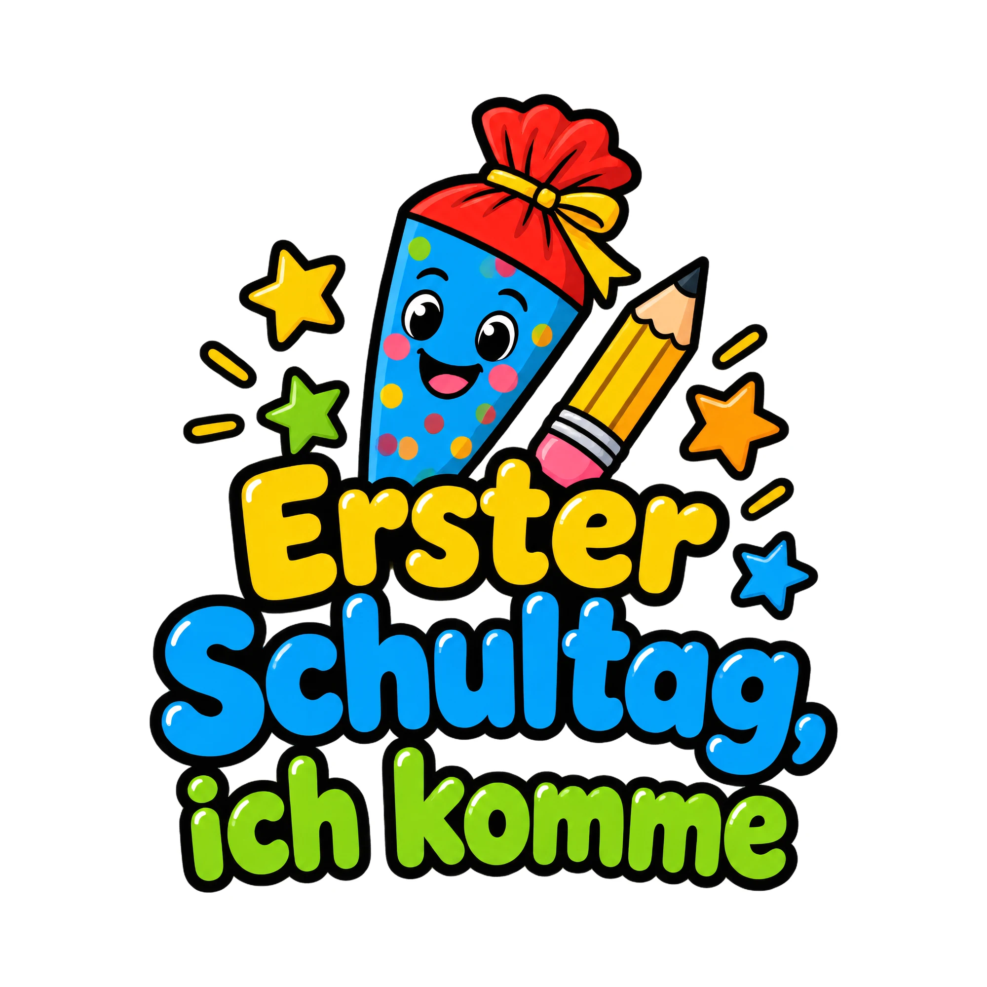 Bügelbild Erster schultag ich komme als Grafik auf weißem Hintergrund (BB016387)