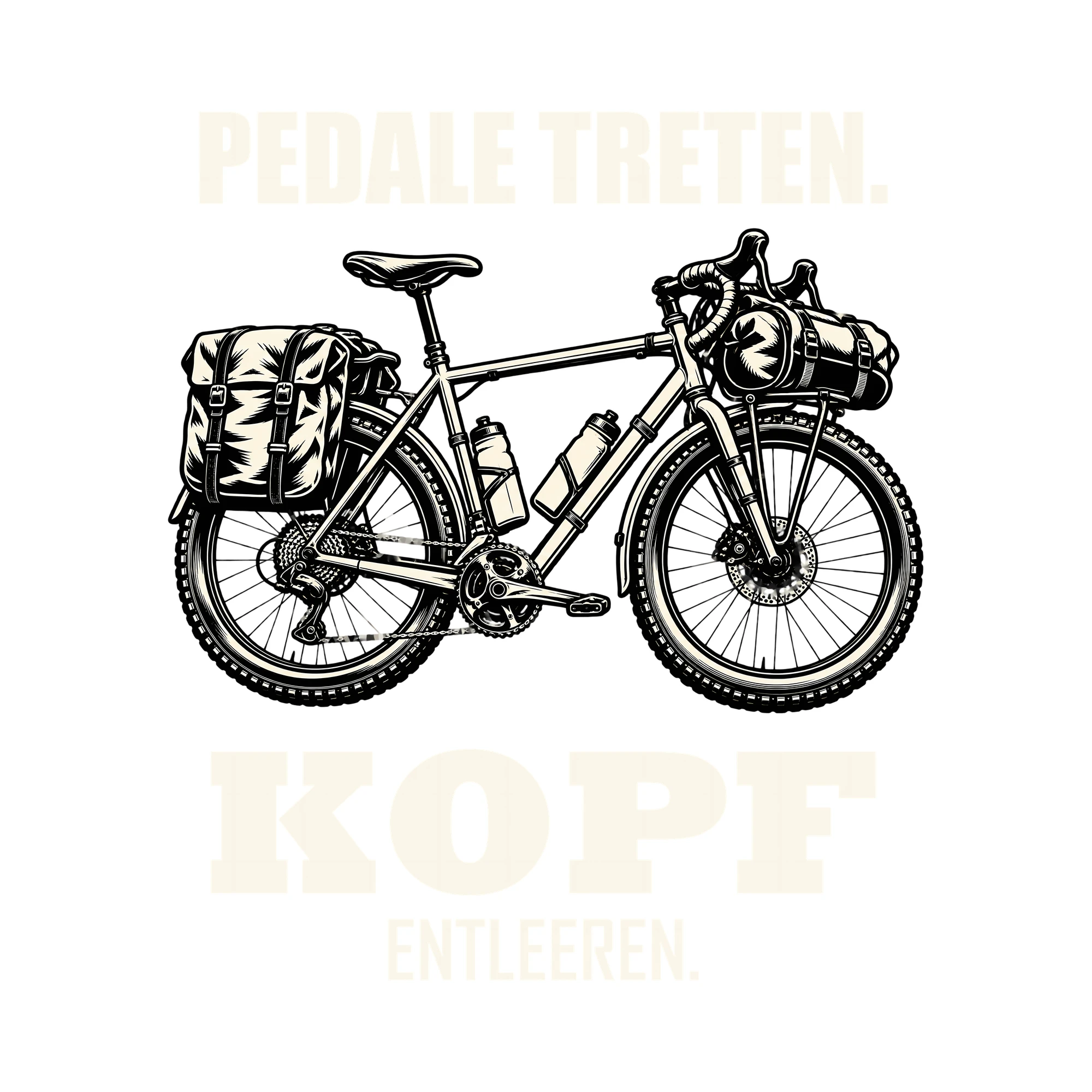 Bügelbild PEDALE TRETEN. KOPF ENTLEEREN. als Grafik auf weißem Hintergrund (BB013692)