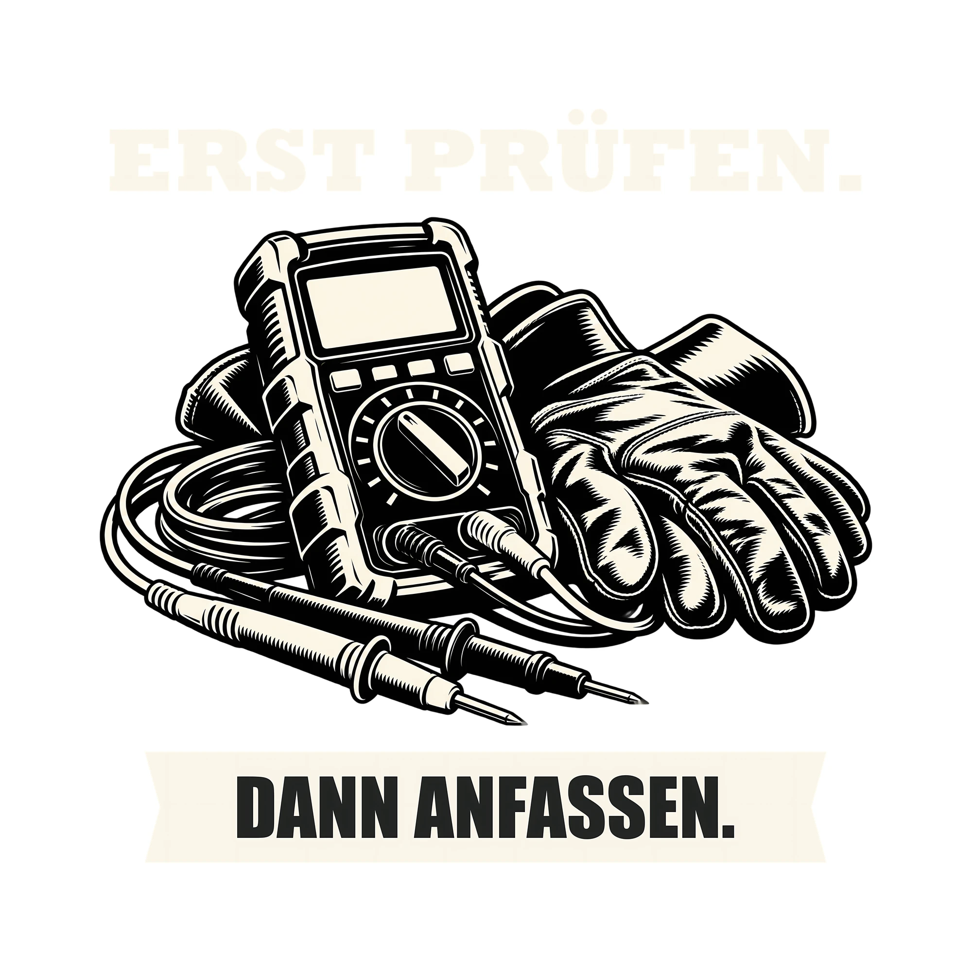 Bügelbild ERST PRÜFEN. DANN ANFASSEN. als Grafik auf weißem Hintergrund (BB011518)