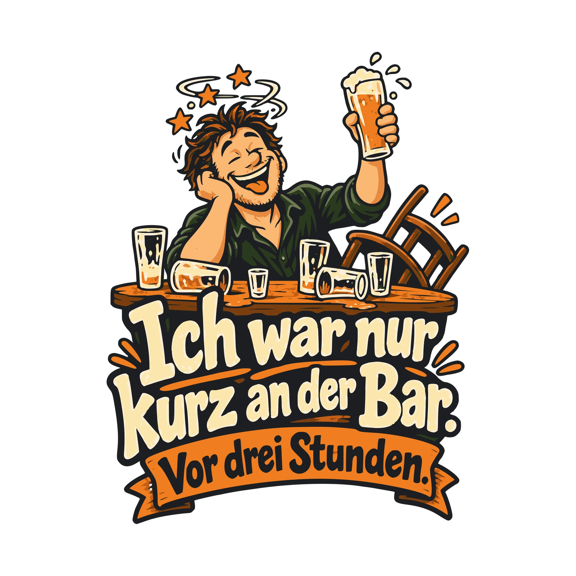 Bügelbild Ich war nur kurz an der Bar. Vor drei Stunden. als Grafik auf weißem Hintergrund (BB011089)