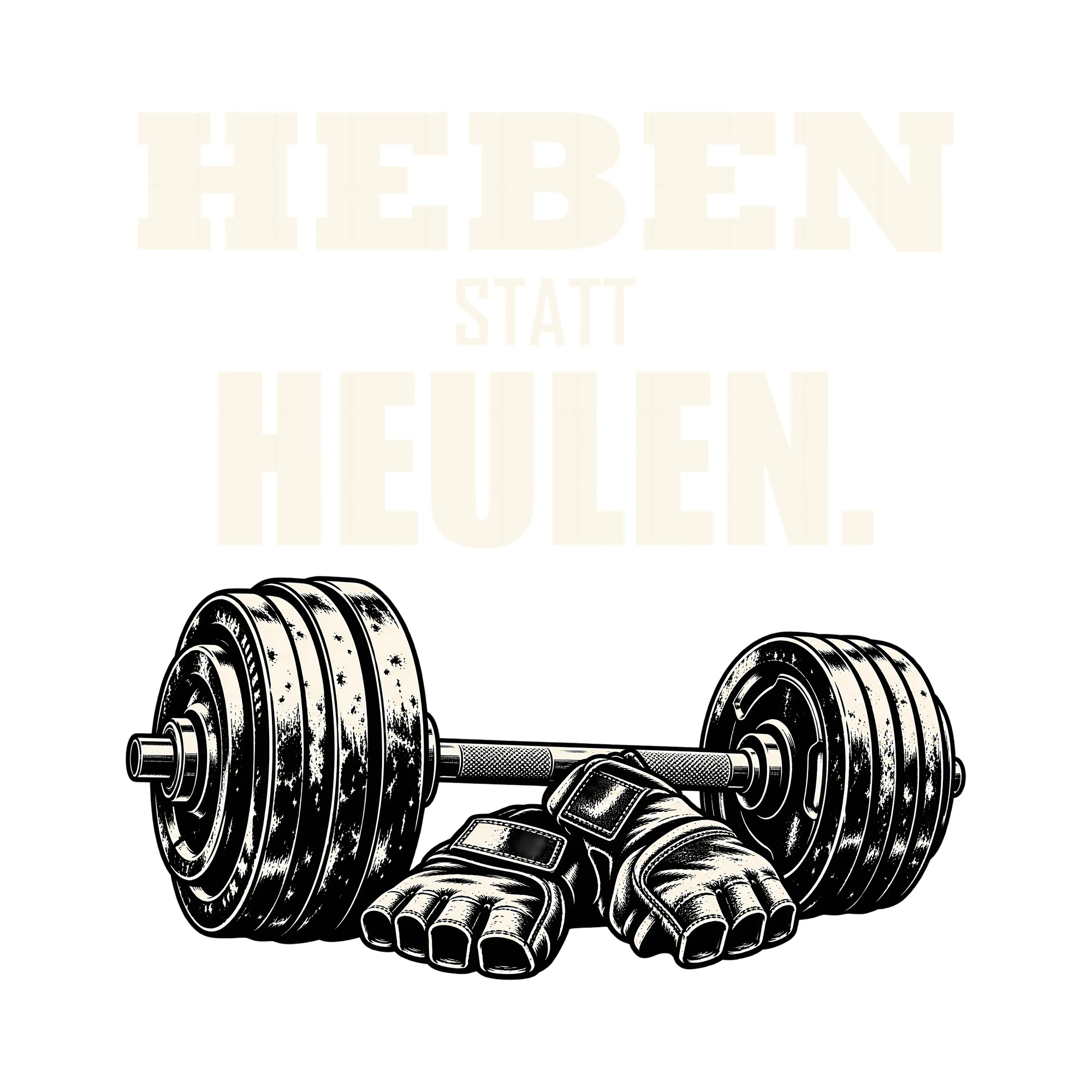 Bügelbild HEBEN STATT HEULEN. als Grafik auf weißem Hintergrund (BB013718)