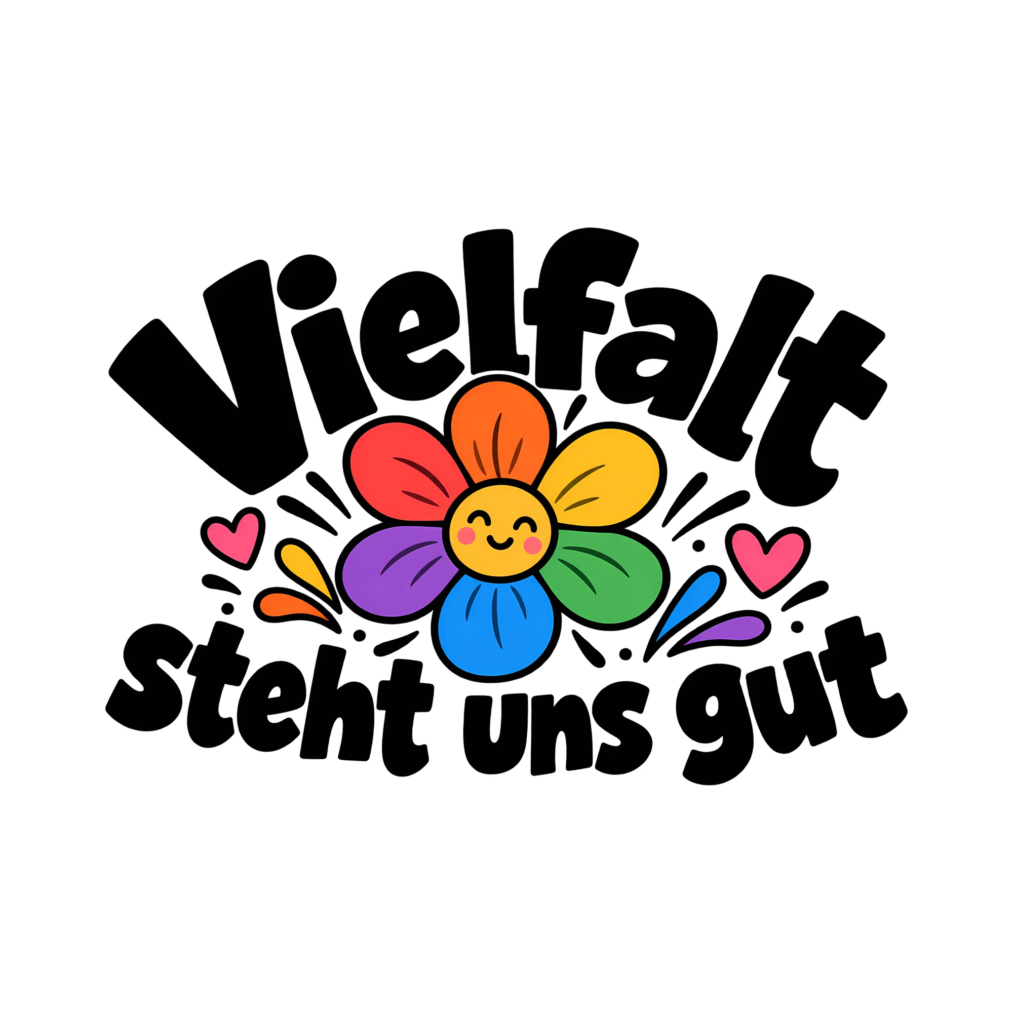 Bügelbild Vielfalt steht uns gut als Grafik auf weißem Hintergrund (BB014220)