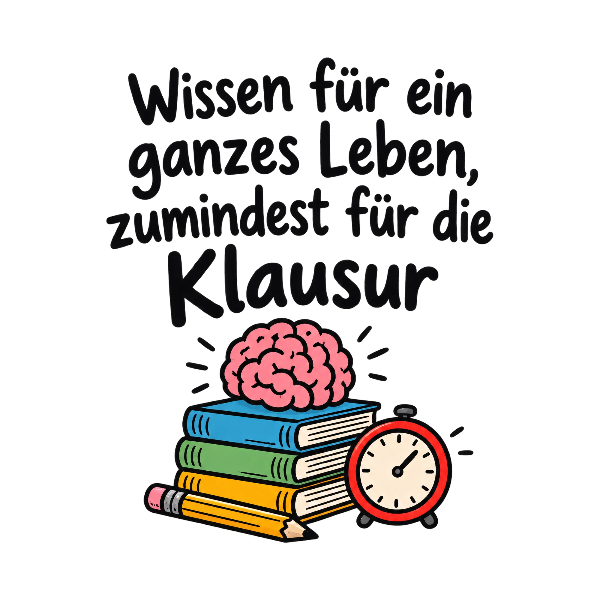 Bügelbild Wissen für ein ganzes Leben, zumindest für die Klausur, Lustiger Shirt Spruch als Grafik auf weißem Hintergrund (BB020138)