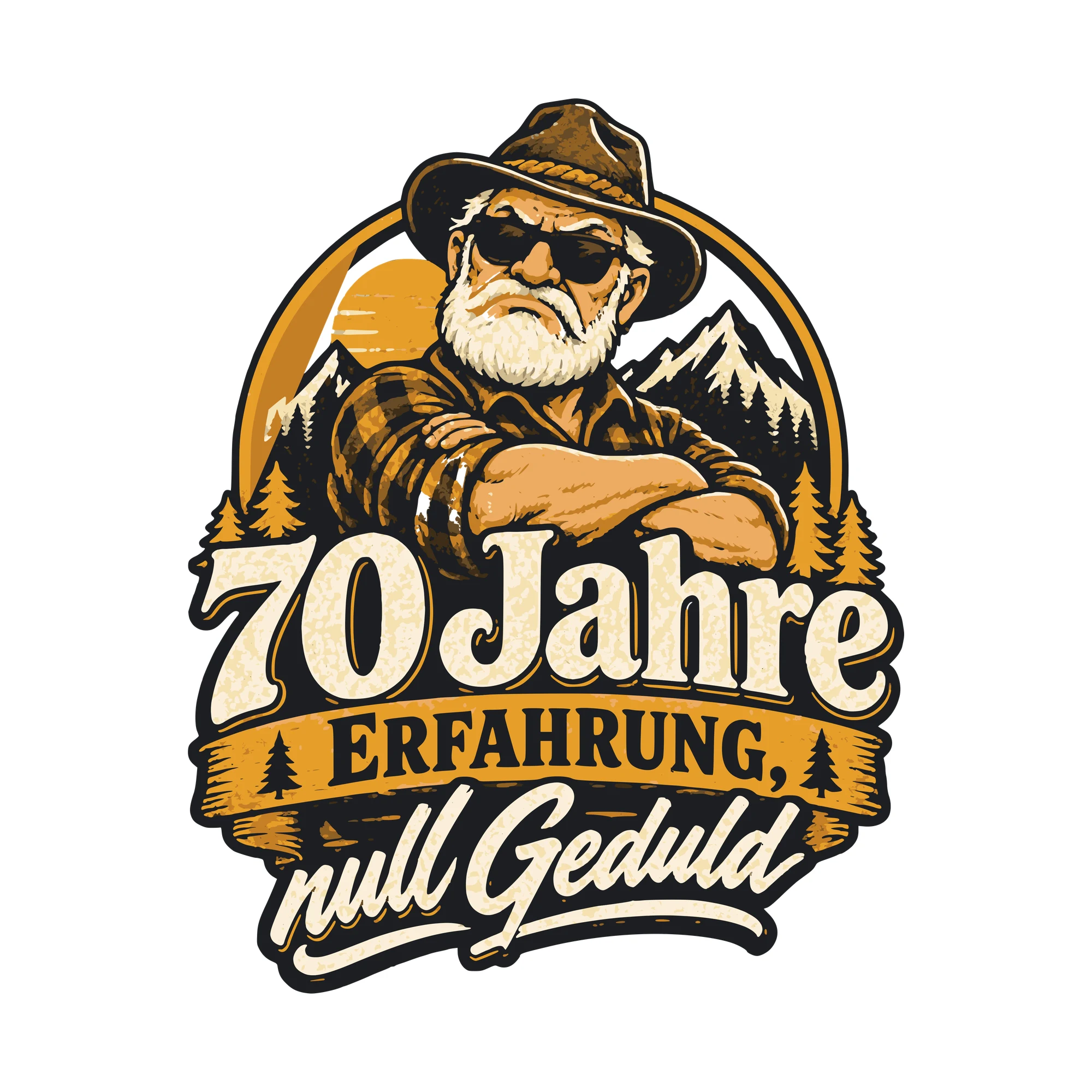 Bügelbild 70 Jahre Erfahrung, null Geduld als Grafik auf weißem Hintergrund (BB011137)