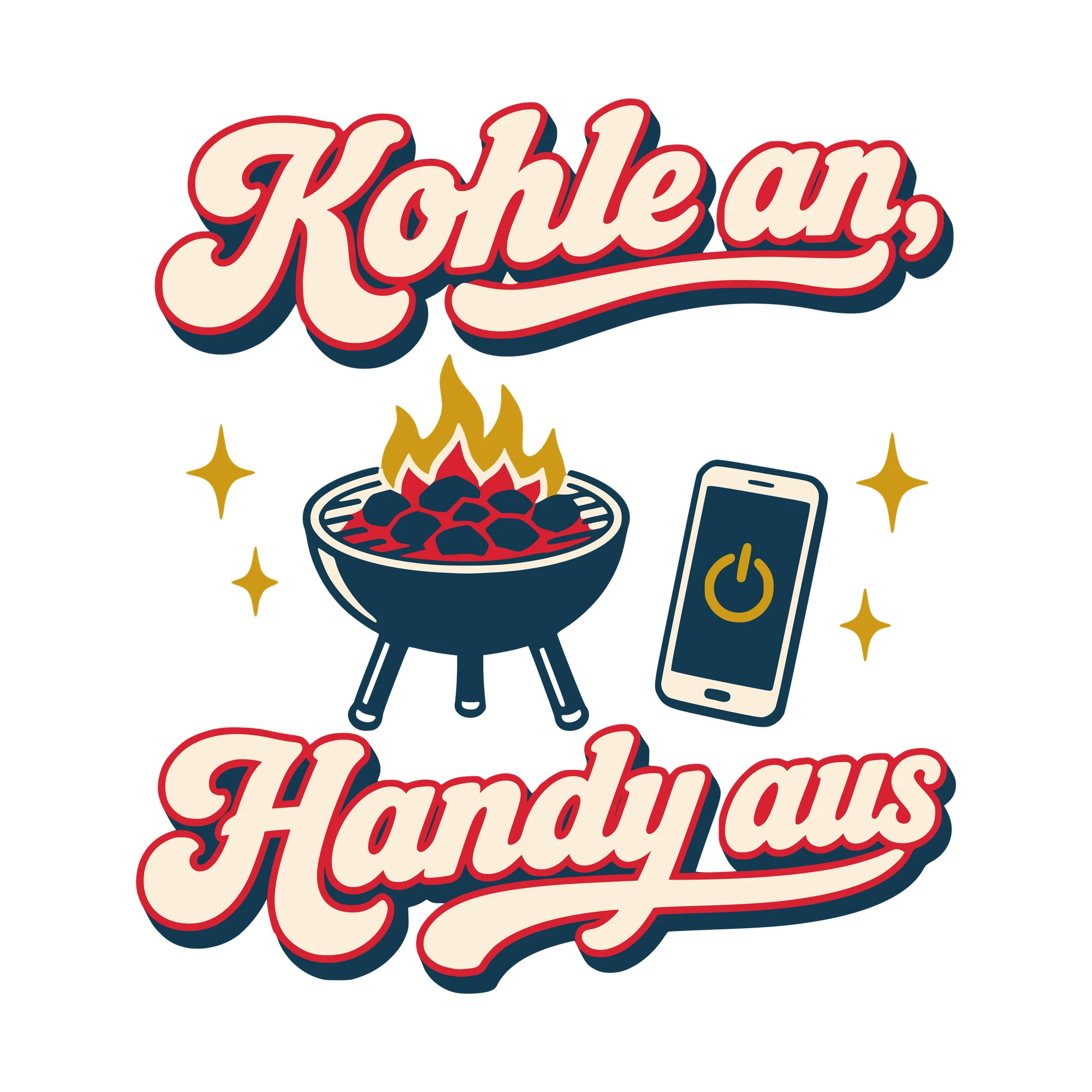 Bügelbild Kohle an, Handy aus als Grafik auf weißem Hintergrund (BB010447)