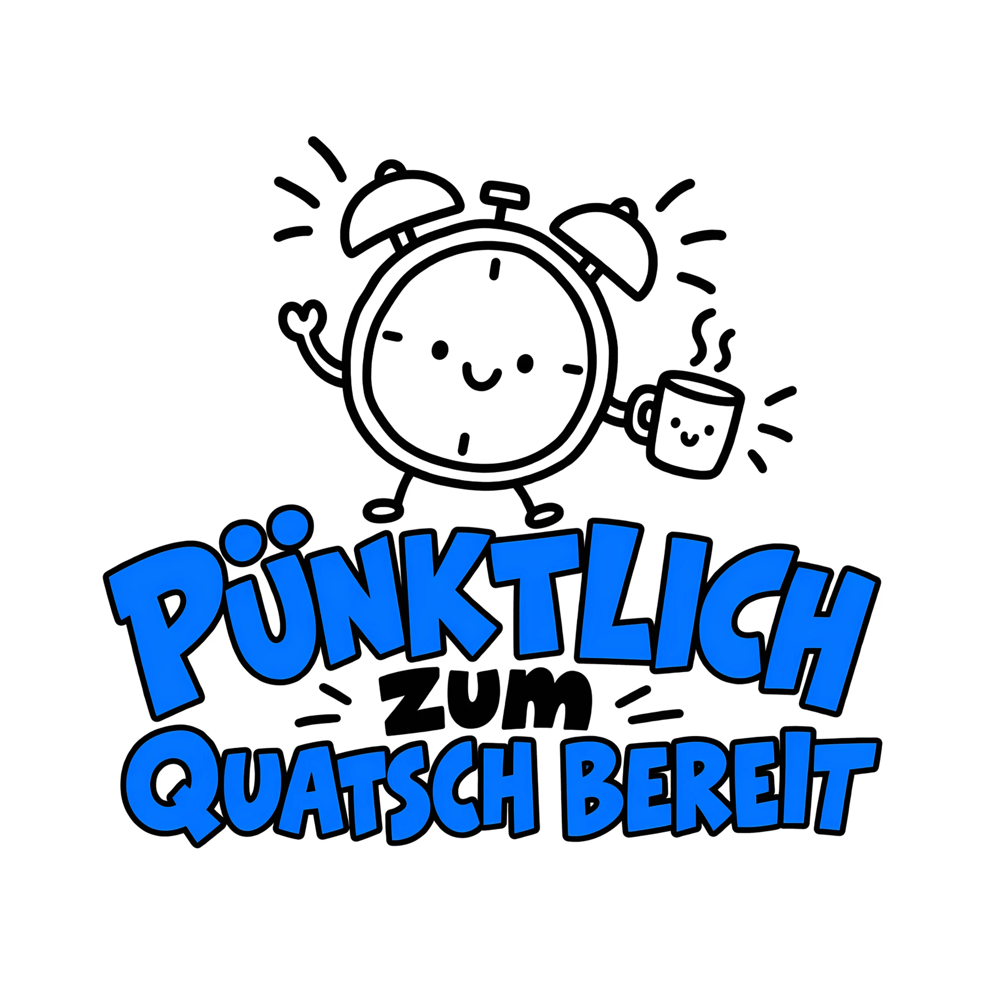 Bügelbild Pünktlich zum Quatsch bereit als Grafik auf weißem Hintergrund (BB013677)