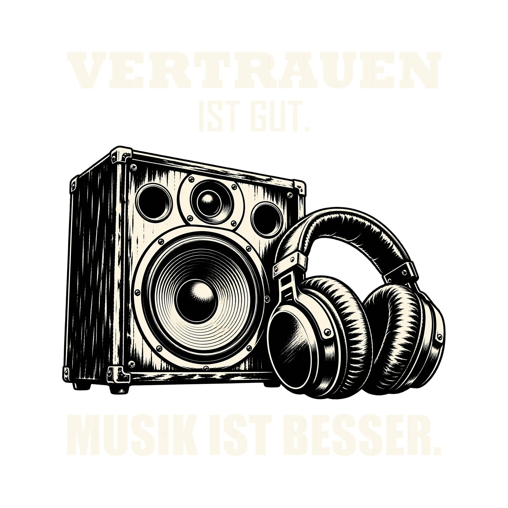 Bügelbild VERTRAUEN IST GUT. MUSIK IST BESSER. als Grafik auf weißem Hintergrund (BB012787)