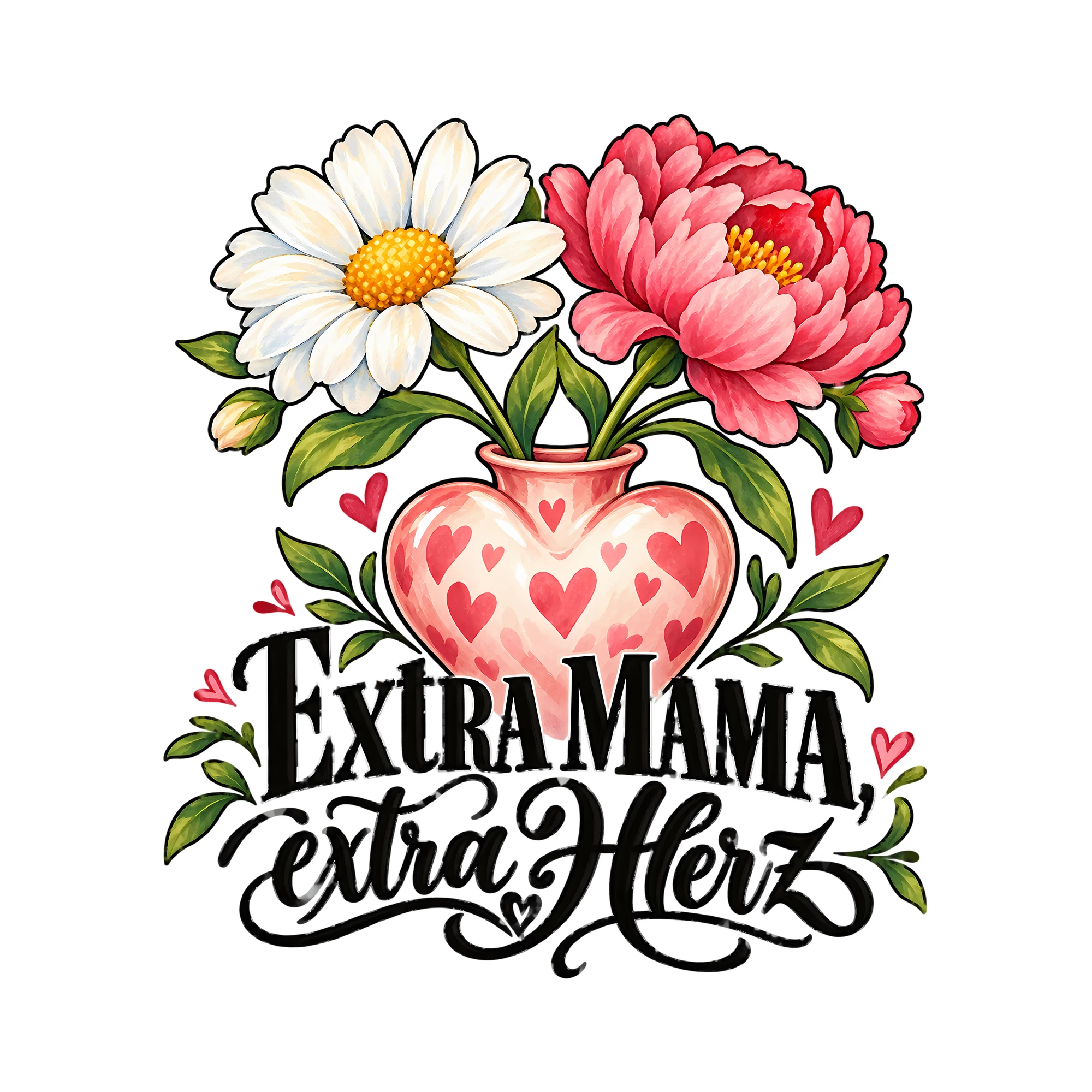Bügelbild Extra Mama, extra Herz als Grafik auf weißem Hintergrund (BB012383)