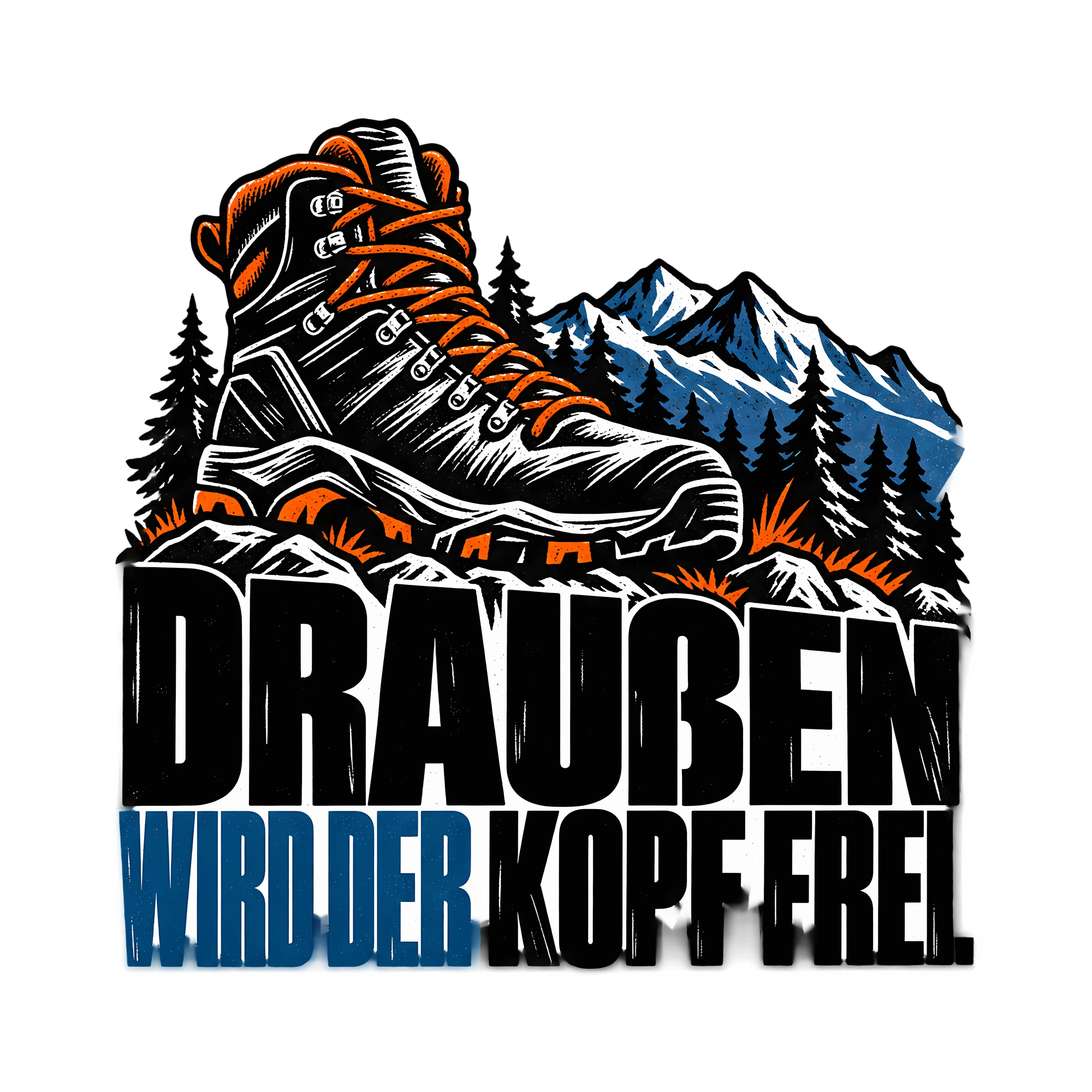 Bügelbild Draußen wird der Kopf frei. als Grafik auf weißem Hintergrund (BB014064)