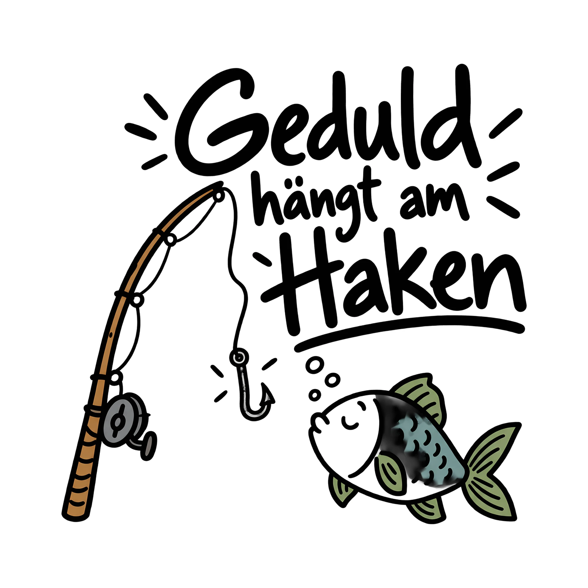 Bügelbild Geduld hängt am Haken als Grafik auf weißem Hintergrund (BB012906)