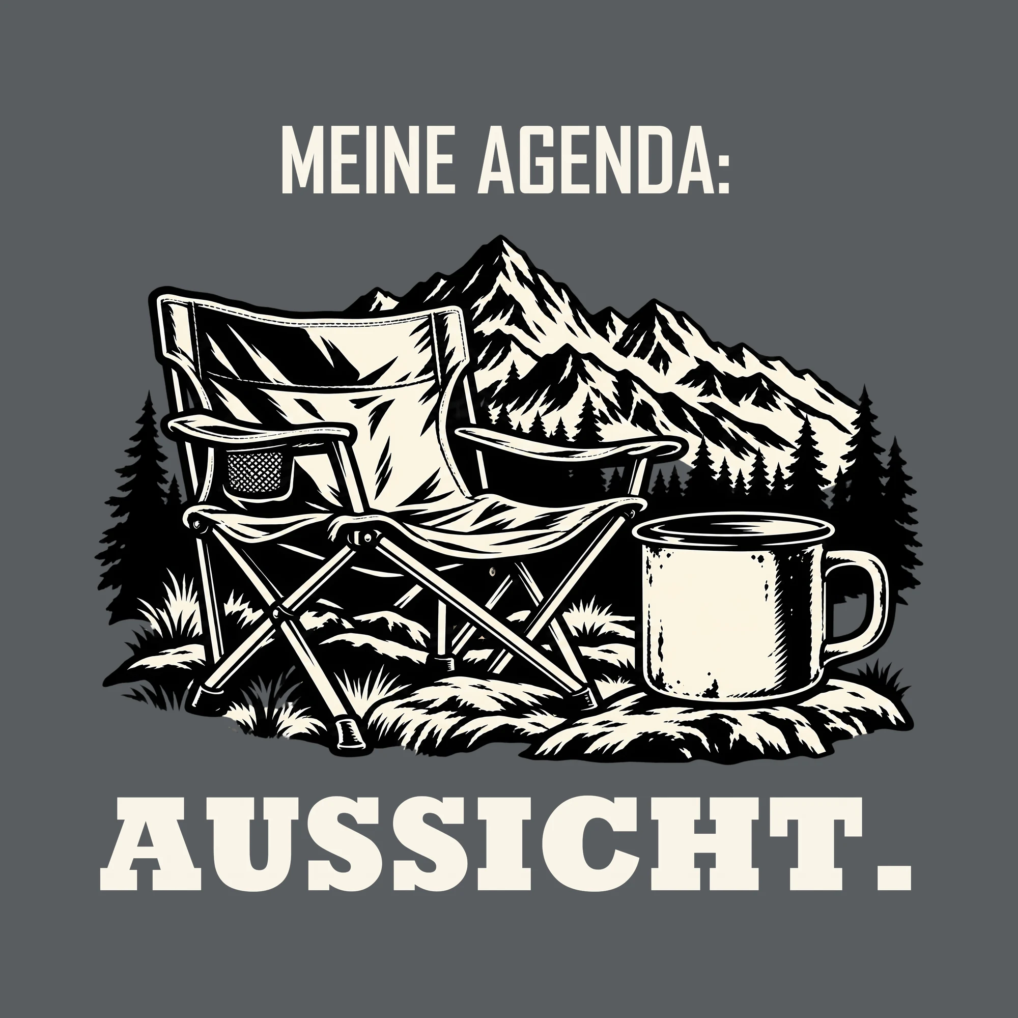Bügelbild MEINE AGENDA: AUSSICHT. als Grafik auf dunklem Hintergrund (BB011530)