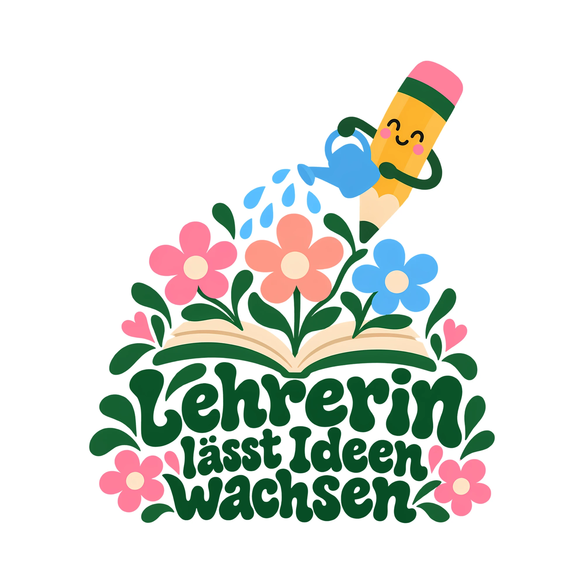 Bügelbild Lehrerin lässt Ideen wachsen als Grafik auf weißem Hintergrund (BB011659)