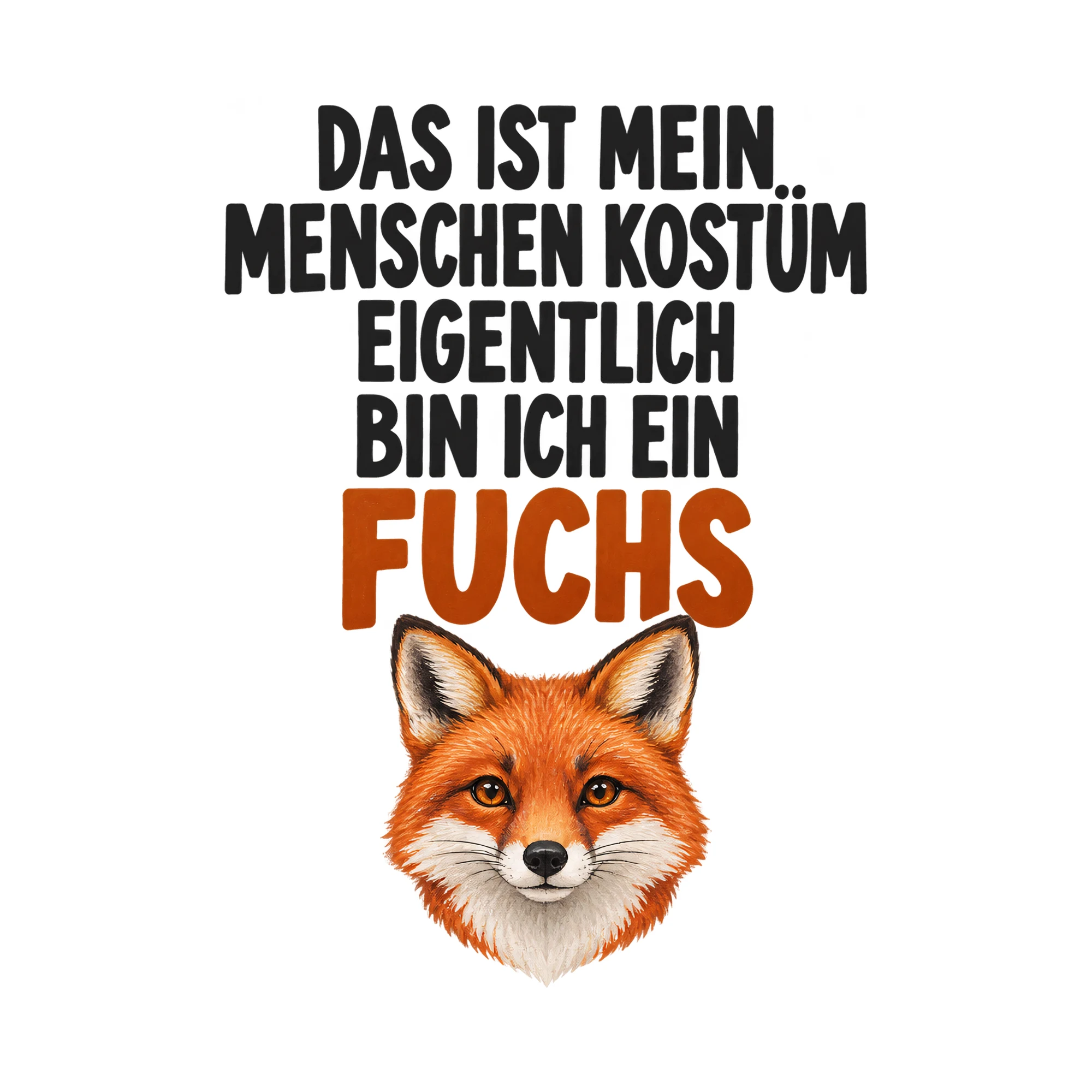 Bügelbild Das ist mein Menschen Kostüm eigentlich bin ich ein Fuchs, Tiere Shirt Spruch als Grafik auf weißem Hintergrund (BB018254)