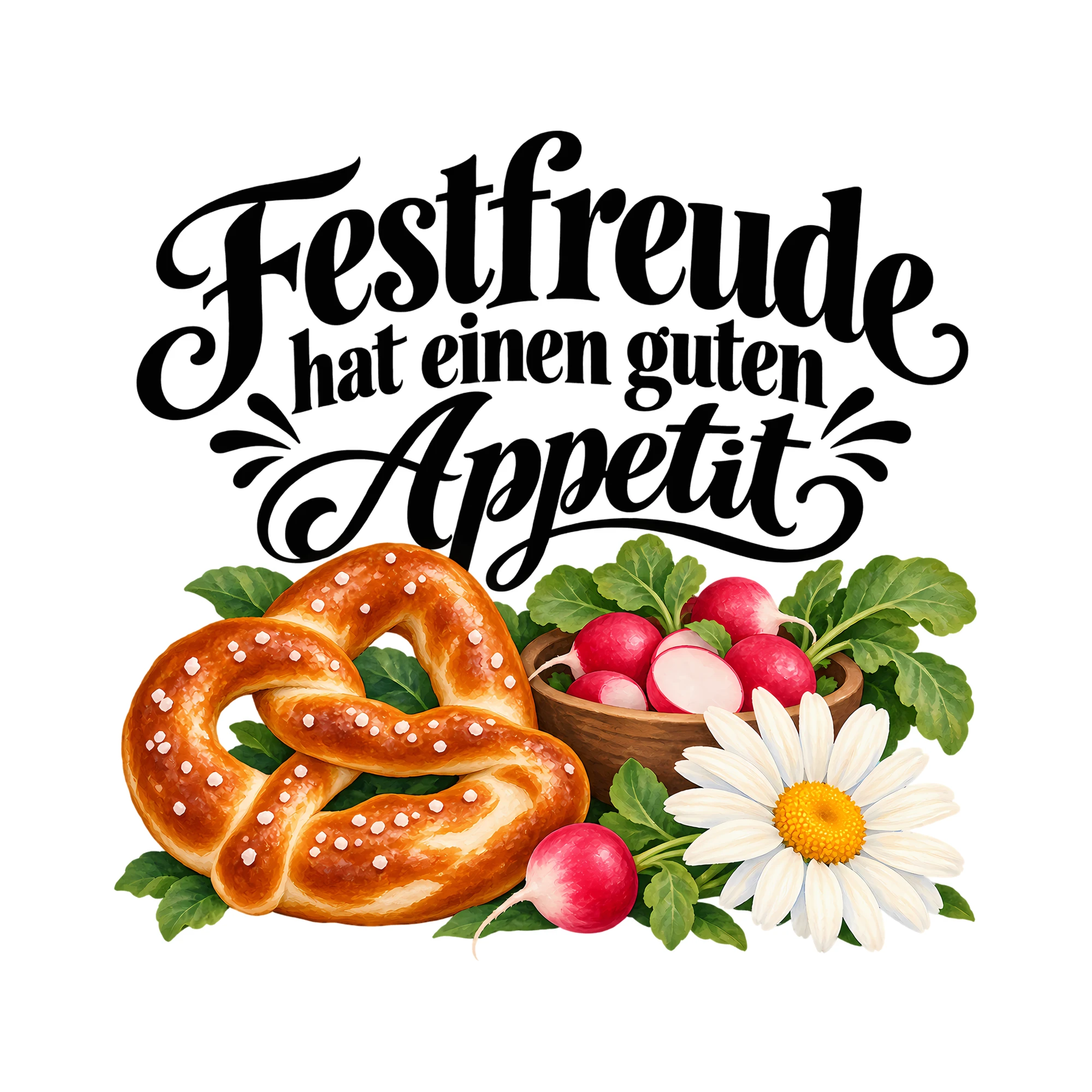 Bügelbild Festfreude hat einen guten Appetit als Grafik auf weißem Hintergrund (BB011926)