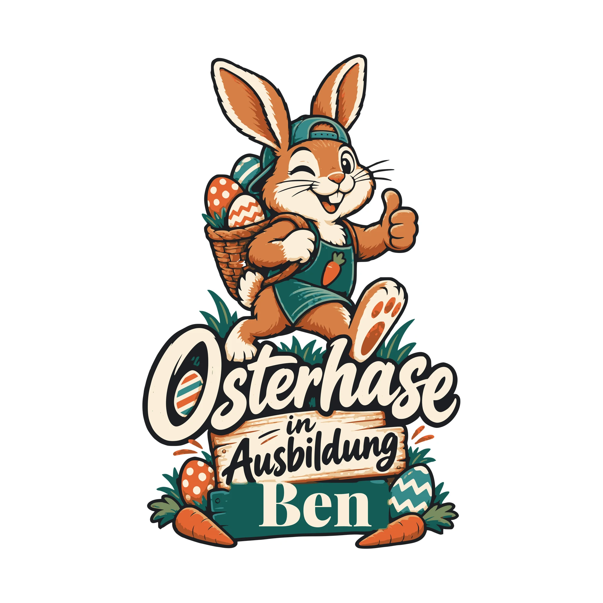 Bügelbild Osterhase in Ausbildung mit Name als Grafik auf weißem Hintergrund (BB011153)