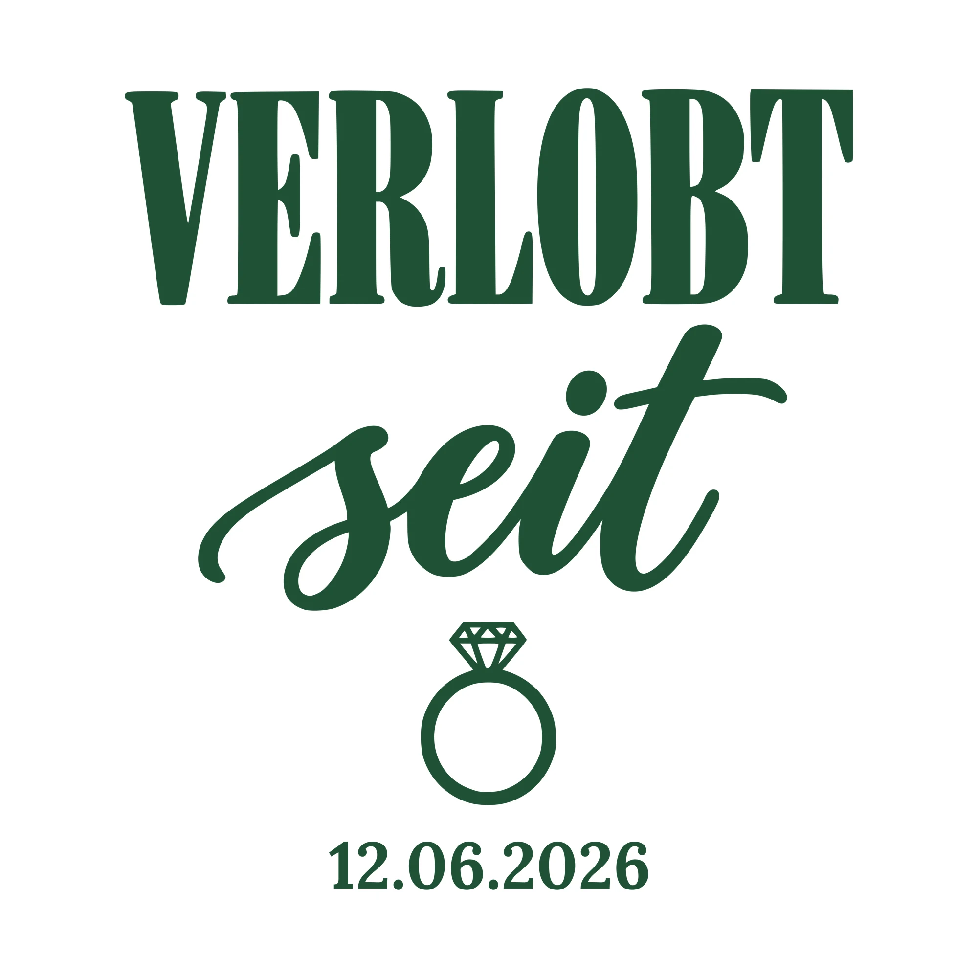 Bügelbild Verlobt seit mit Datum als Grafik auf weißem Hintergrund (BB010736)