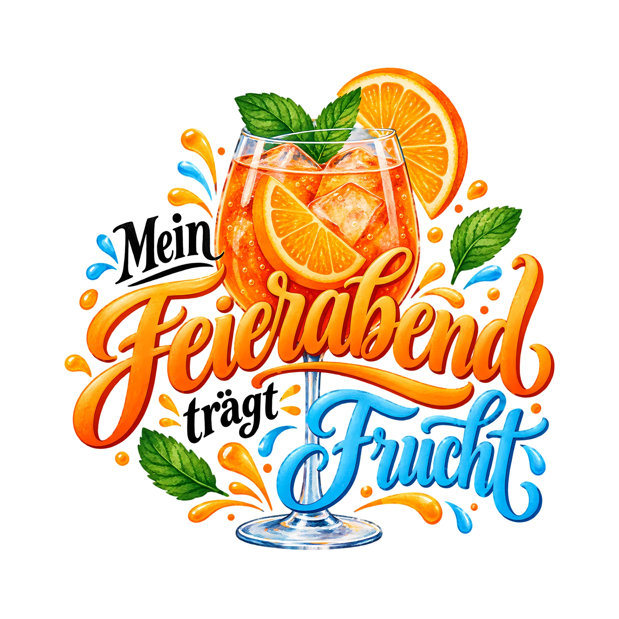 Bügelbild Mein Feierabend trägt Frucht als Grafik auf weißem Hintergrund (BB011982)