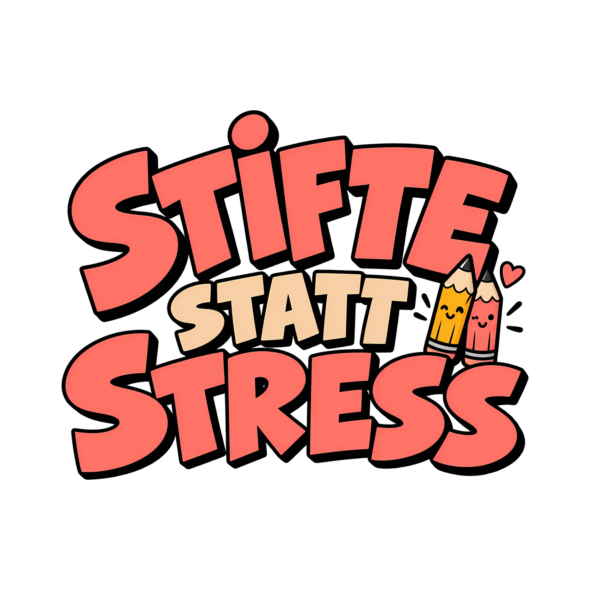Bügelbild Stifte statt Stress als Grafik auf weißem Hintergrund (BB014126)