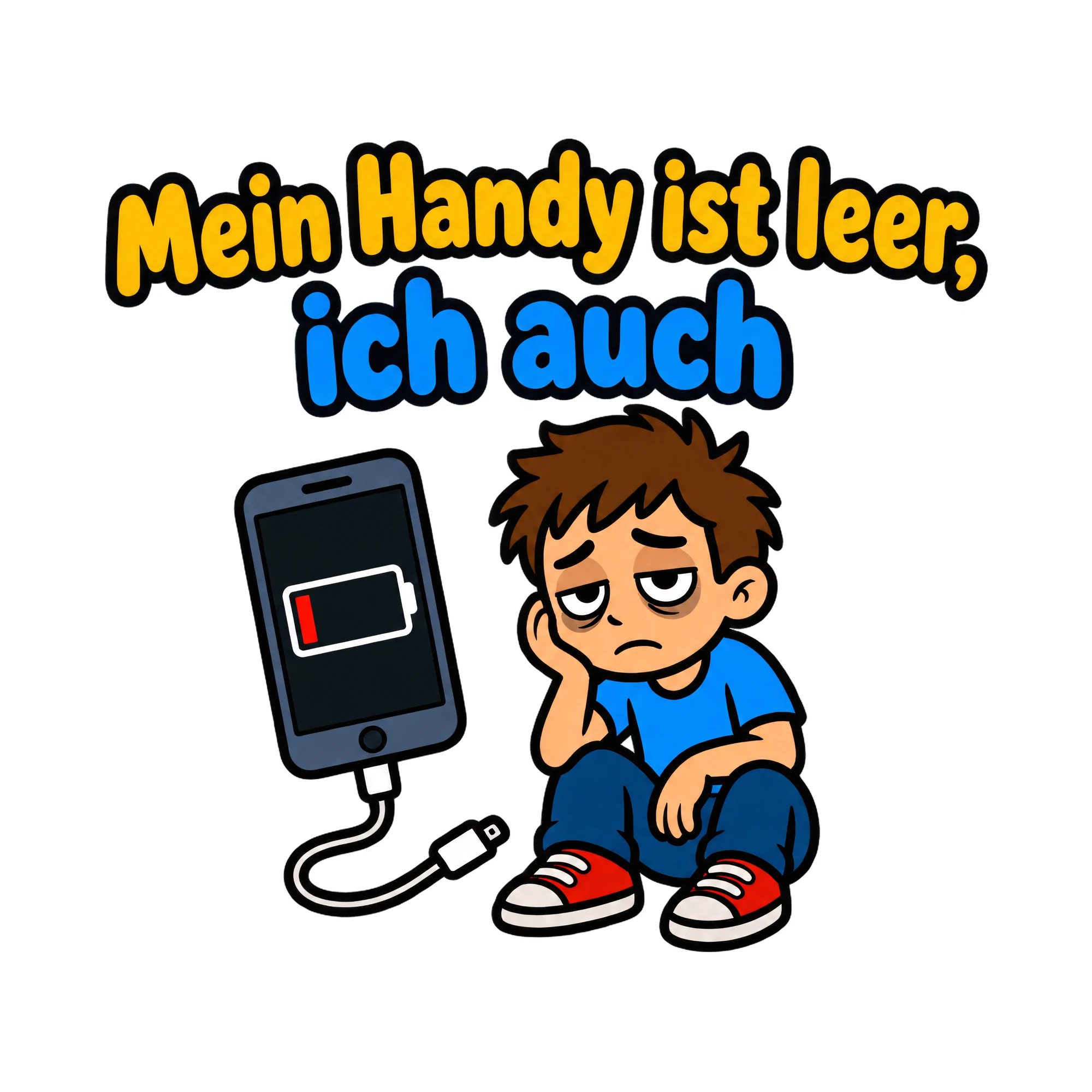 Bügelbild Mein Handy ist leer, ich auch, Lustiger Shirt Spruch als Grafik auf weißem Hintergrund (BB020166)