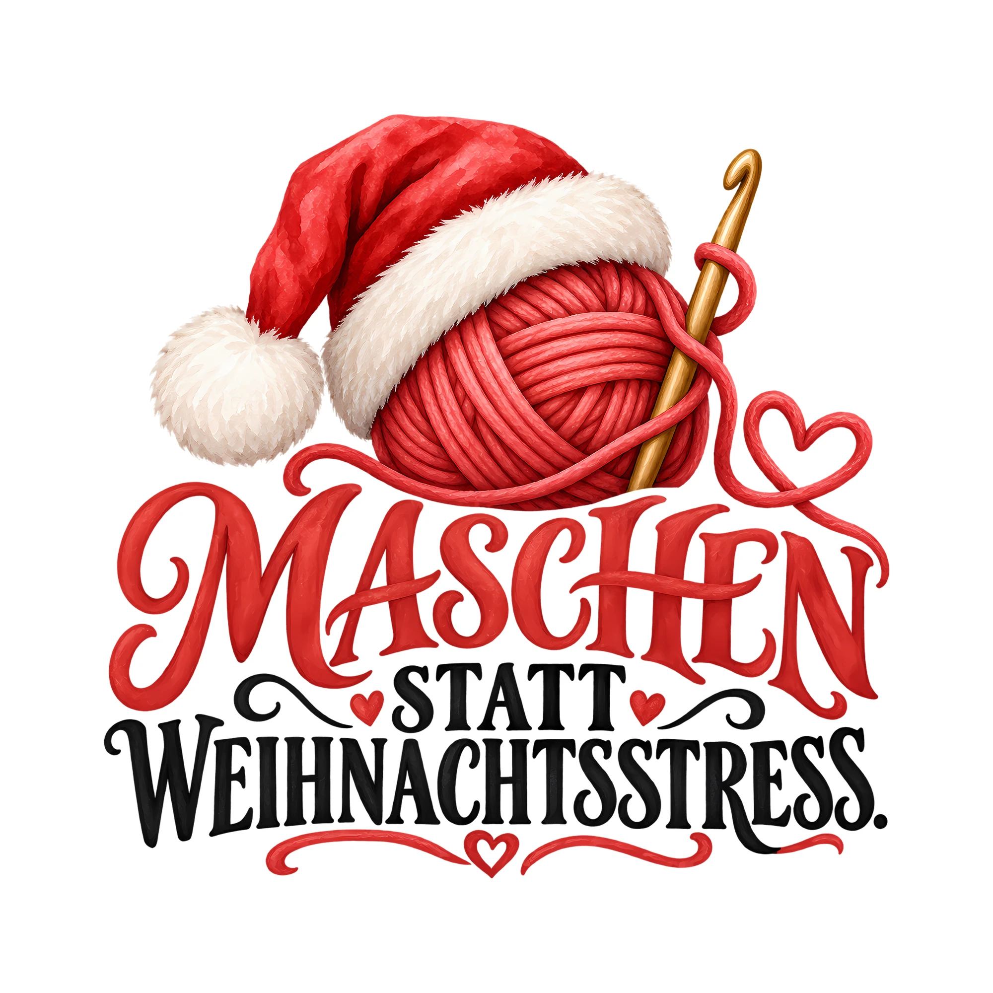 Bügelbild MASCHEN STATT WEIHNACHTSSTRESS. als Grafik auf weißem Hintergrund (BB013894)
