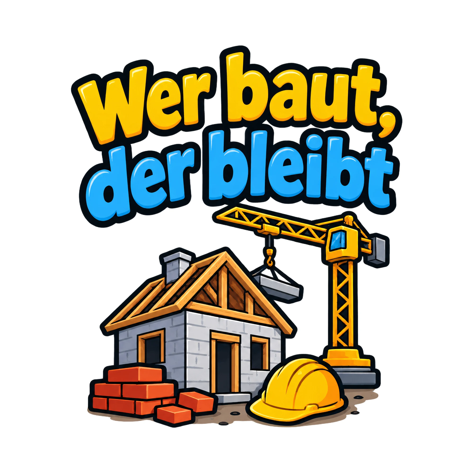 Bügelbild Wer baut, der bleibt als Grafik auf weißem Hintergrund (BB018504)