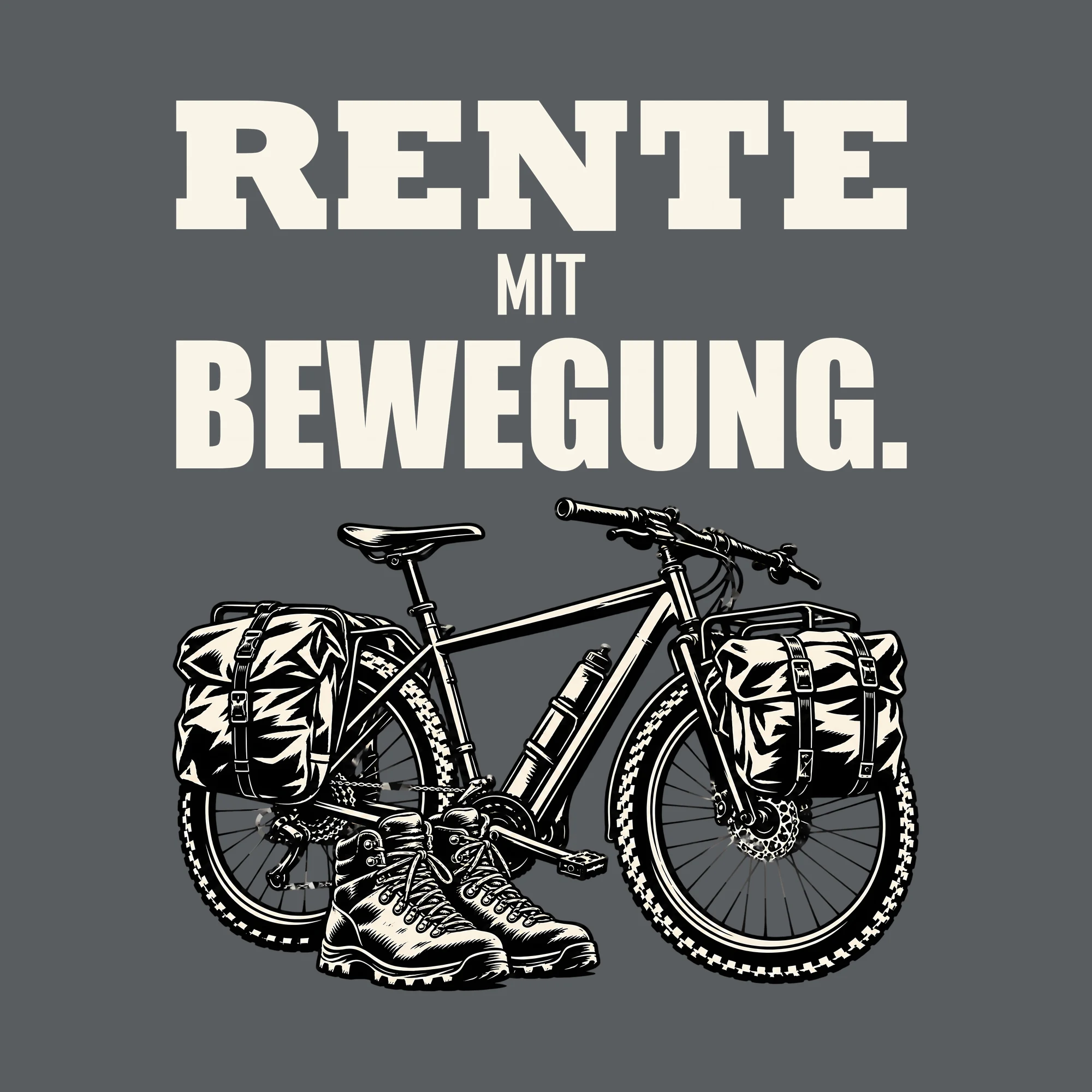 Bügelbild RENTE MIT BEWEGUNG. als Grafik auf dunklem Hintergrund (BB011527)