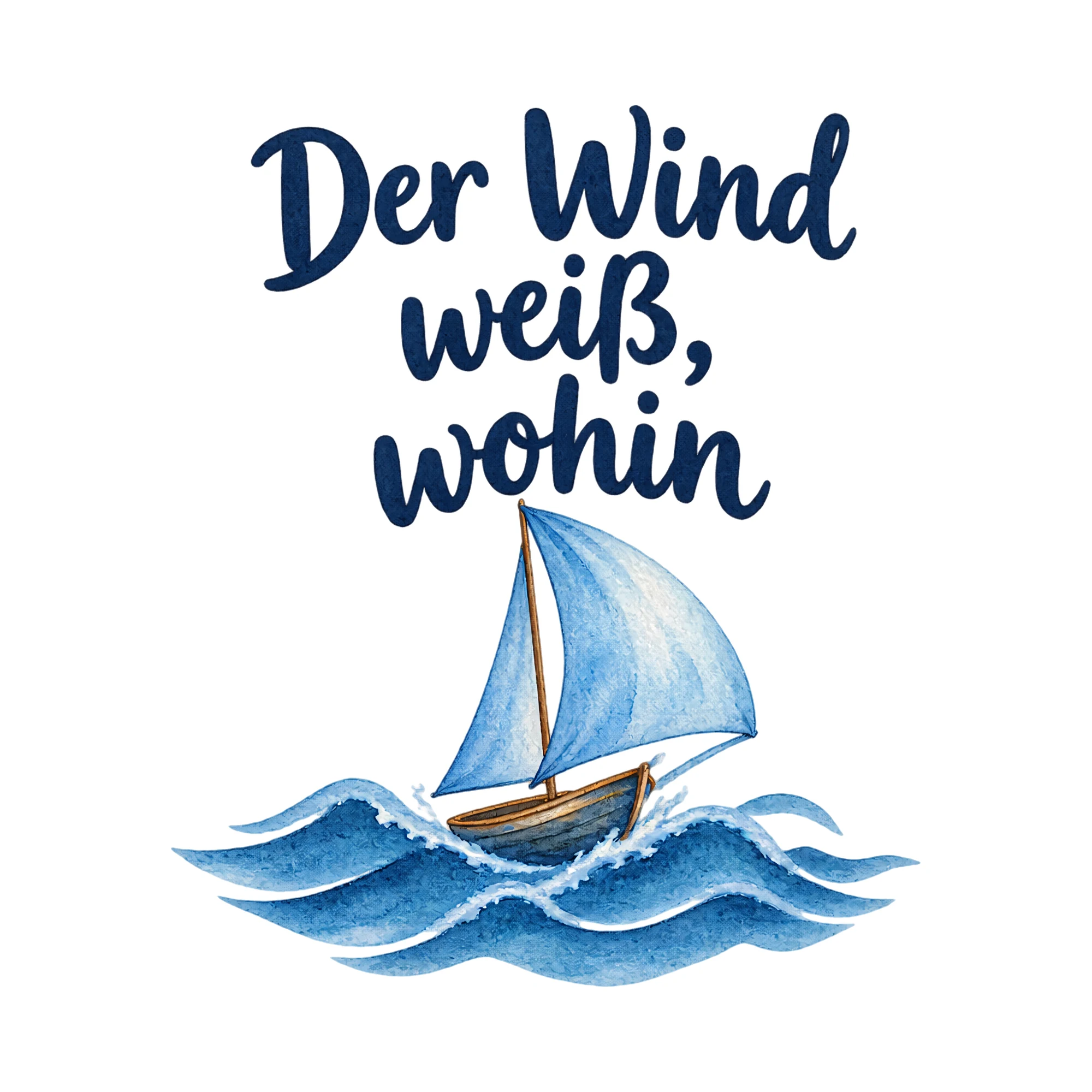 Bügelbild Der Wind weiß, wohin als Grafik auf weißem Hintergrund (BB019402)