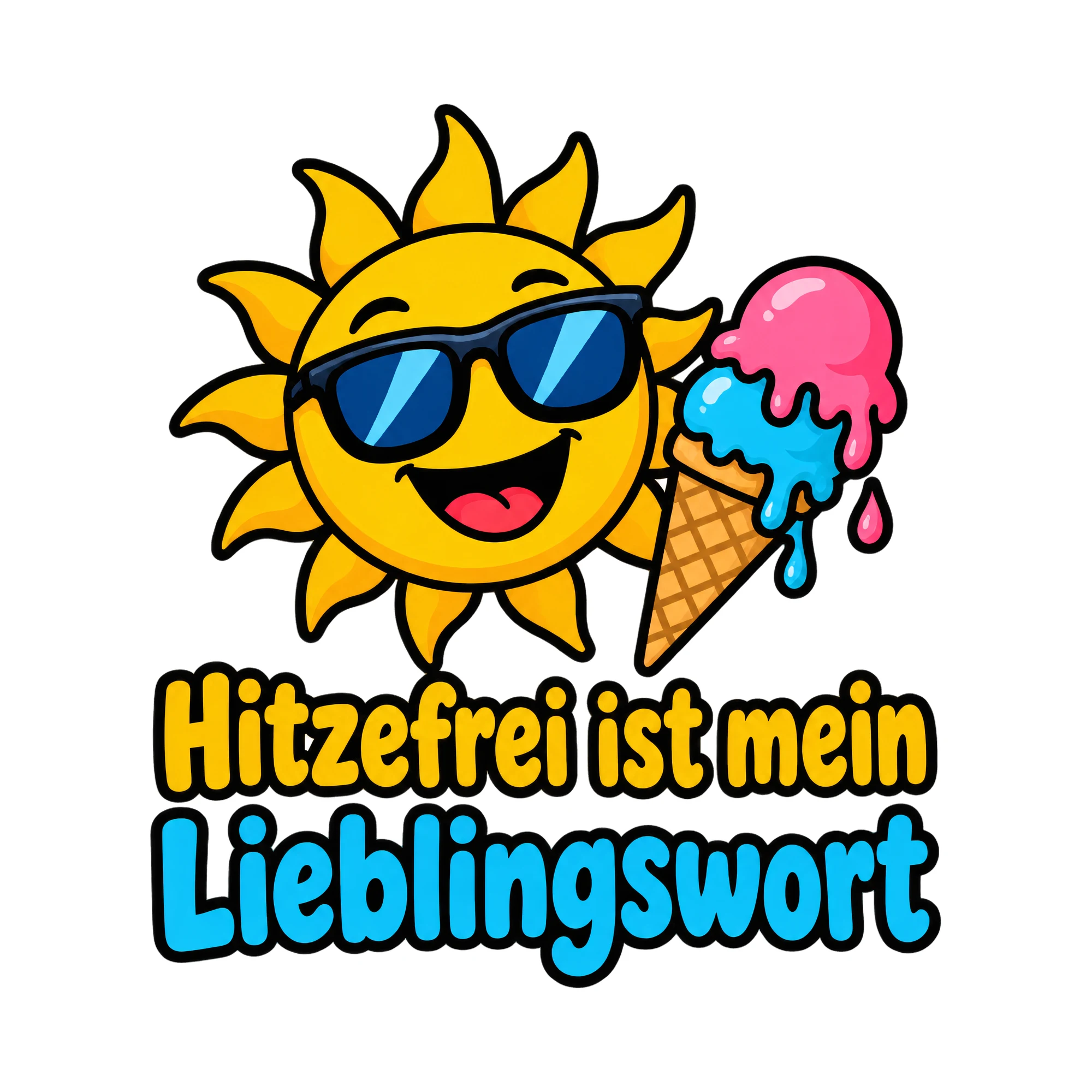Bügelbild Hitzefrei ist mein Lieblingswort, Lustiger Shirt Spruch als Grafik auf weißem Hintergrund (BB020130)