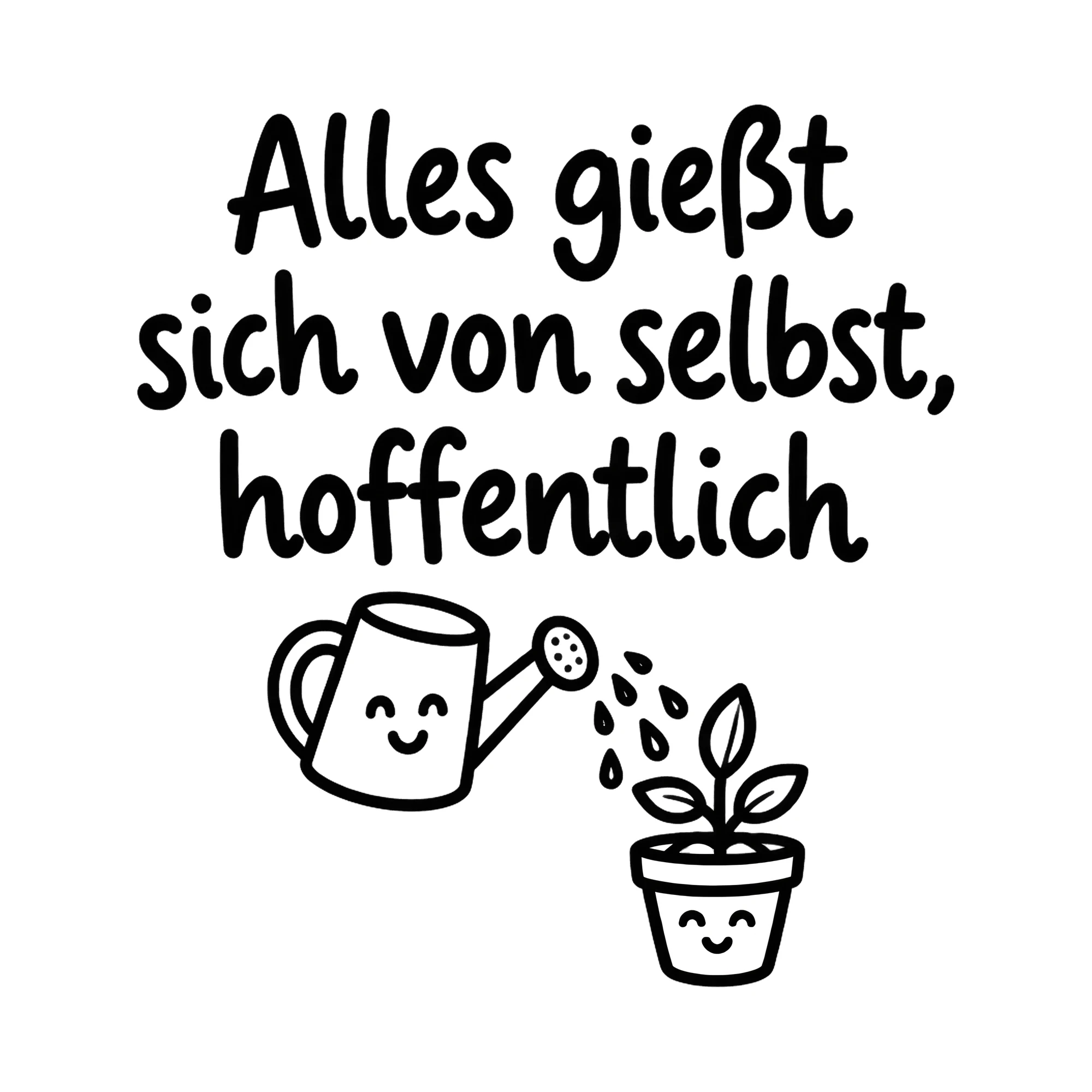 Bügelbild Alles giesst sich von selbst hoffentlich als Grafik auf weißem Hintergrund (BB016455)
