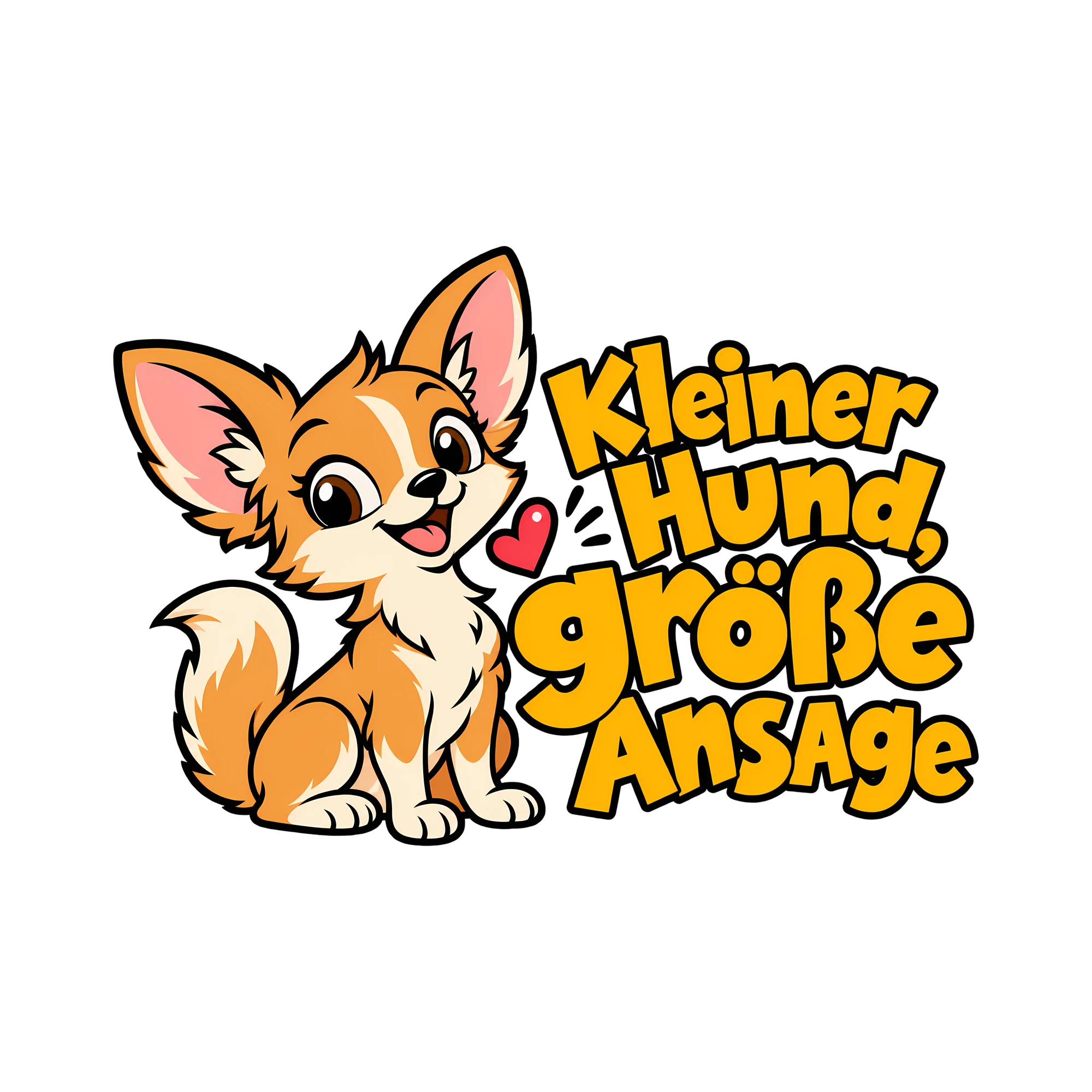 Bügelbild Kleiner Hund, große Ansage als Grafik auf weißem Hintergrund (BB012986)