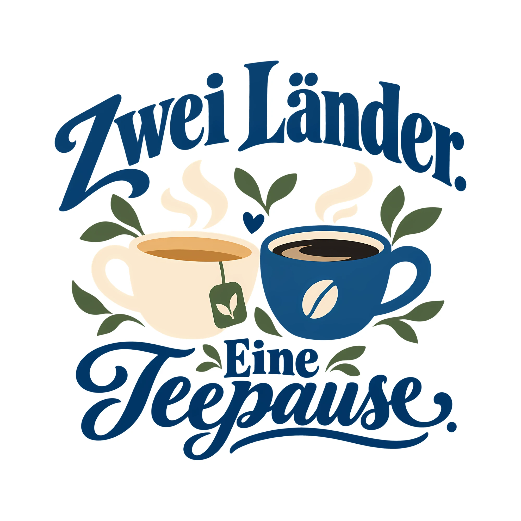 Bügelbild Zwei Länder. Eine Teepause. als Grafik auf weißem Hintergrund (BB014520)