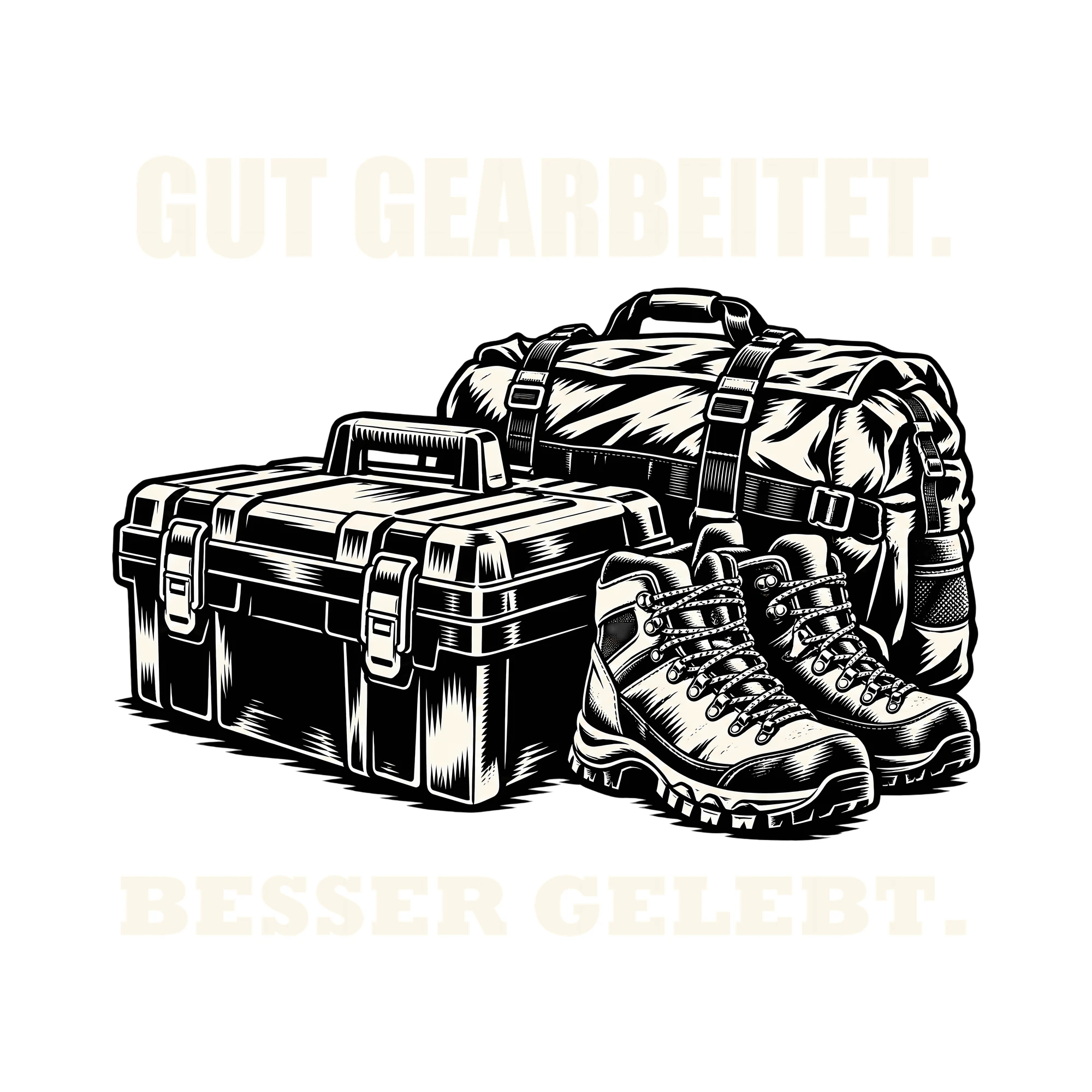 Bügelbild GUT GEARBEITET. BESSER GELEBT. als Grafik auf weißem Hintergrund (BB011526)