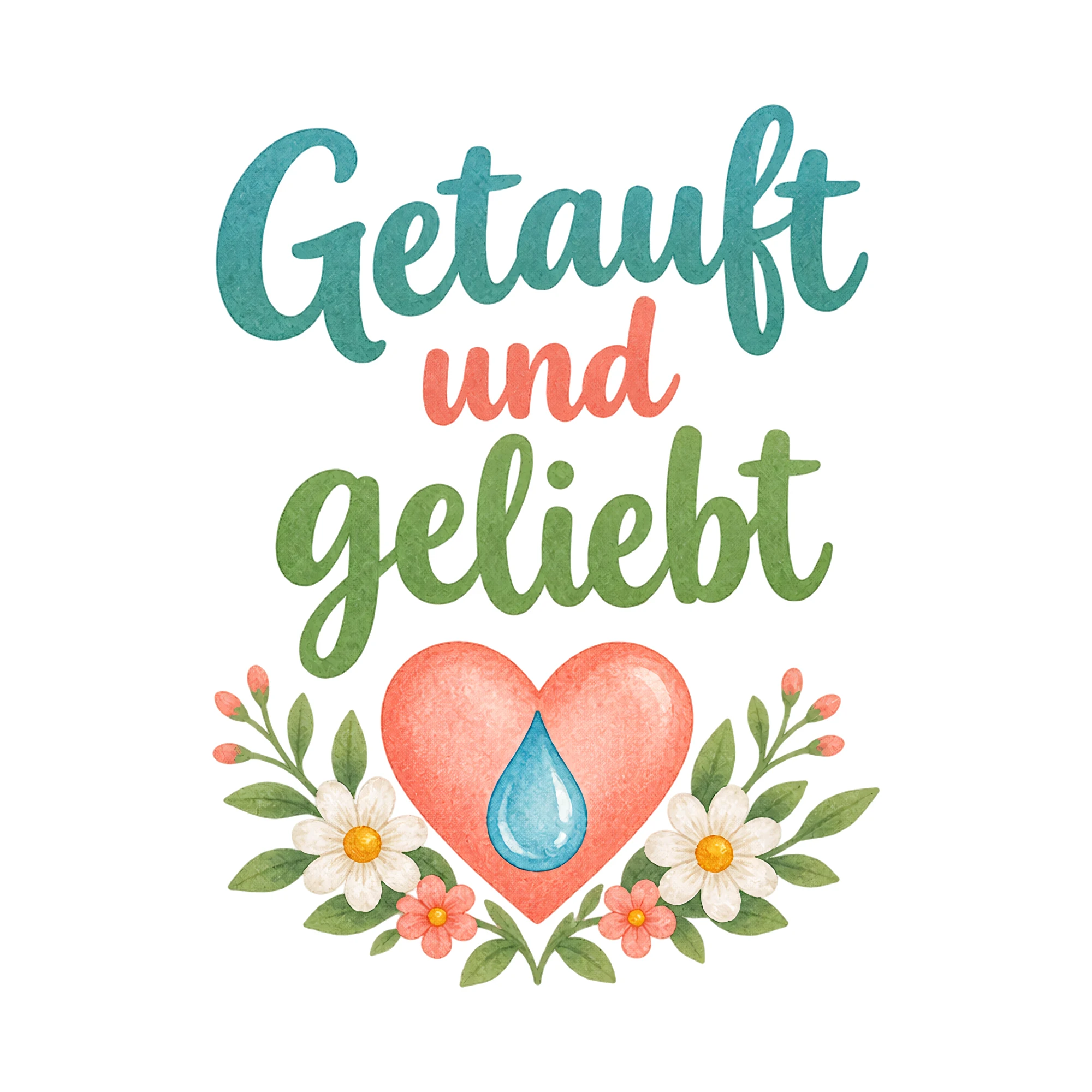 Bügelbild Getauft und geliebt als Grafik auf weißem Hintergrund (BB020591)