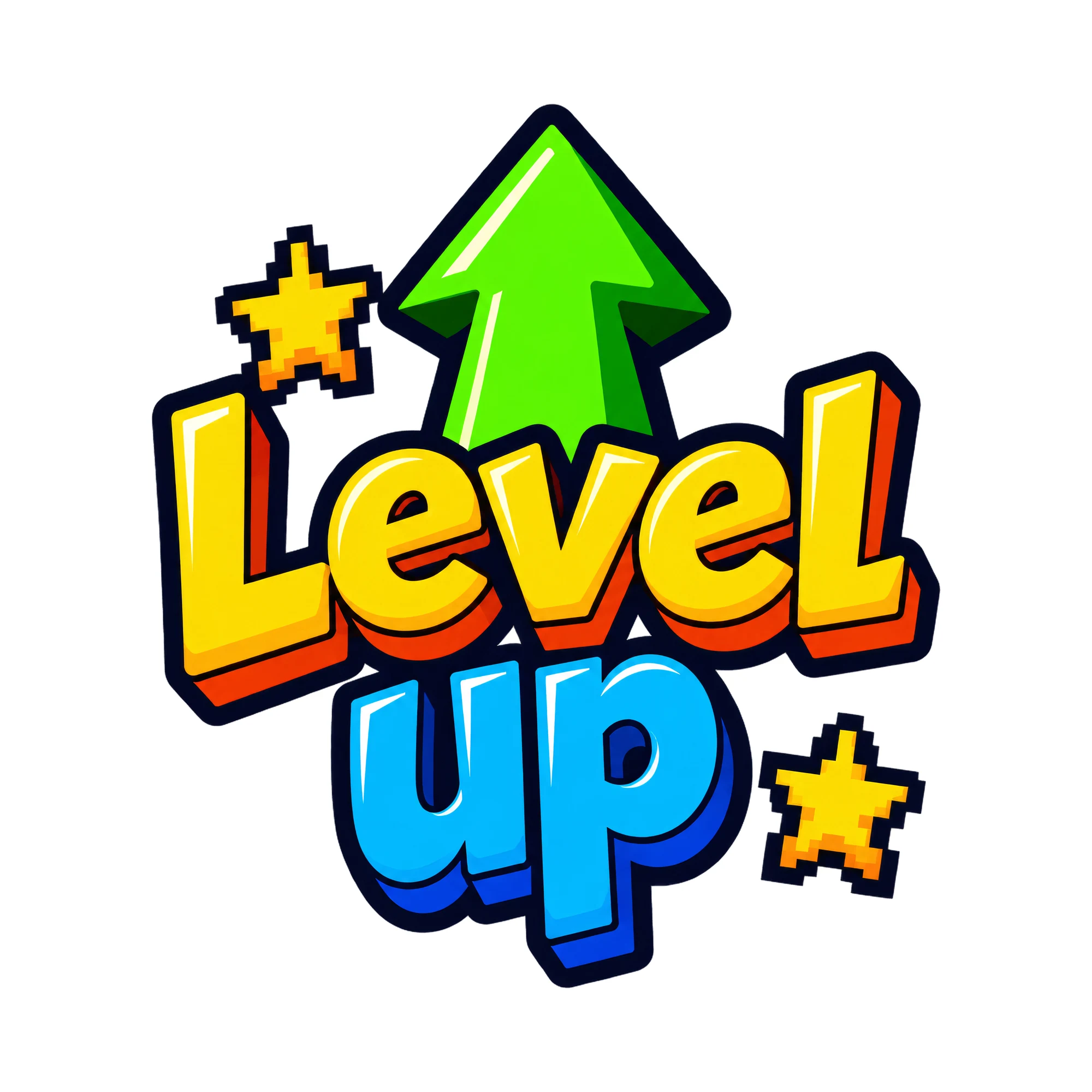 Bügelbild Level up als Grafik auf weißem Hintergrund (BB018523)