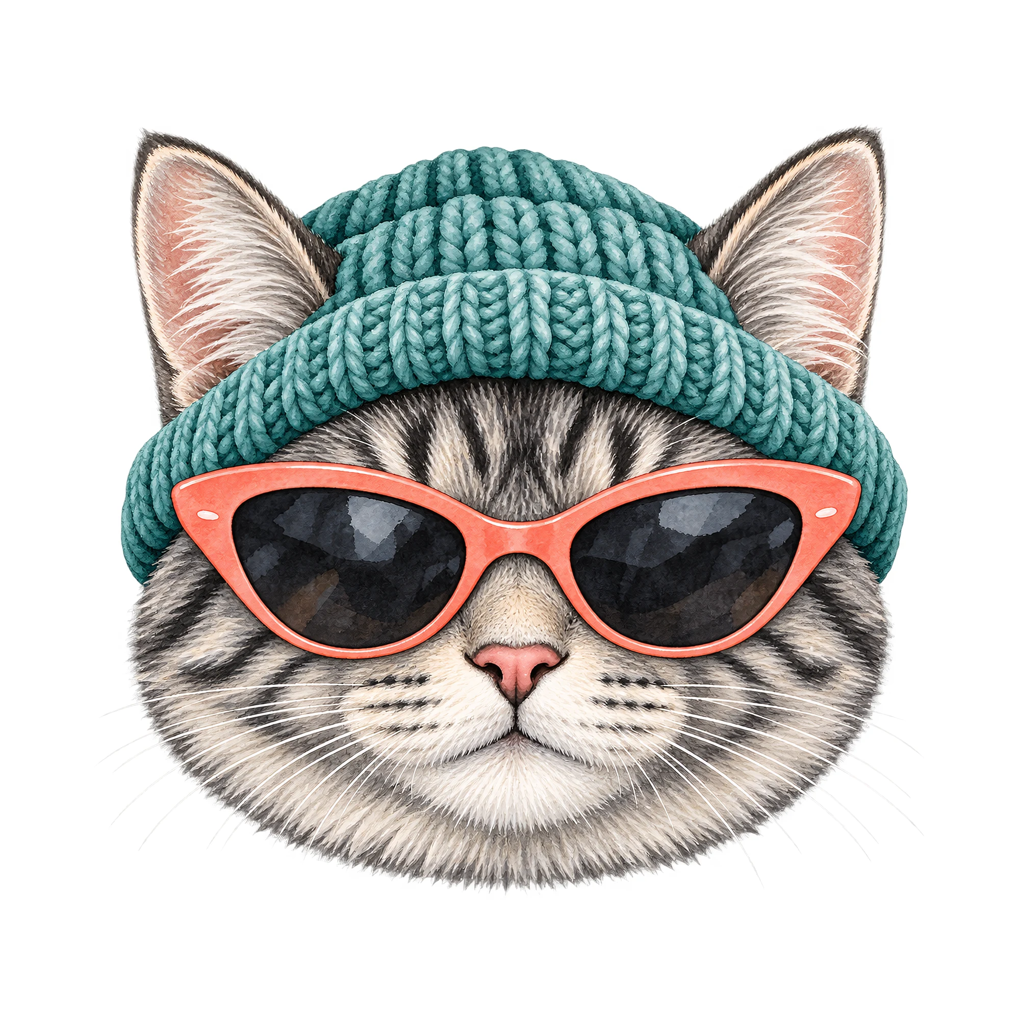 Bügelbild Cool Cat, Tiere Shirt Motiv als Grafik auf weißem Hintergrund (BB016157)