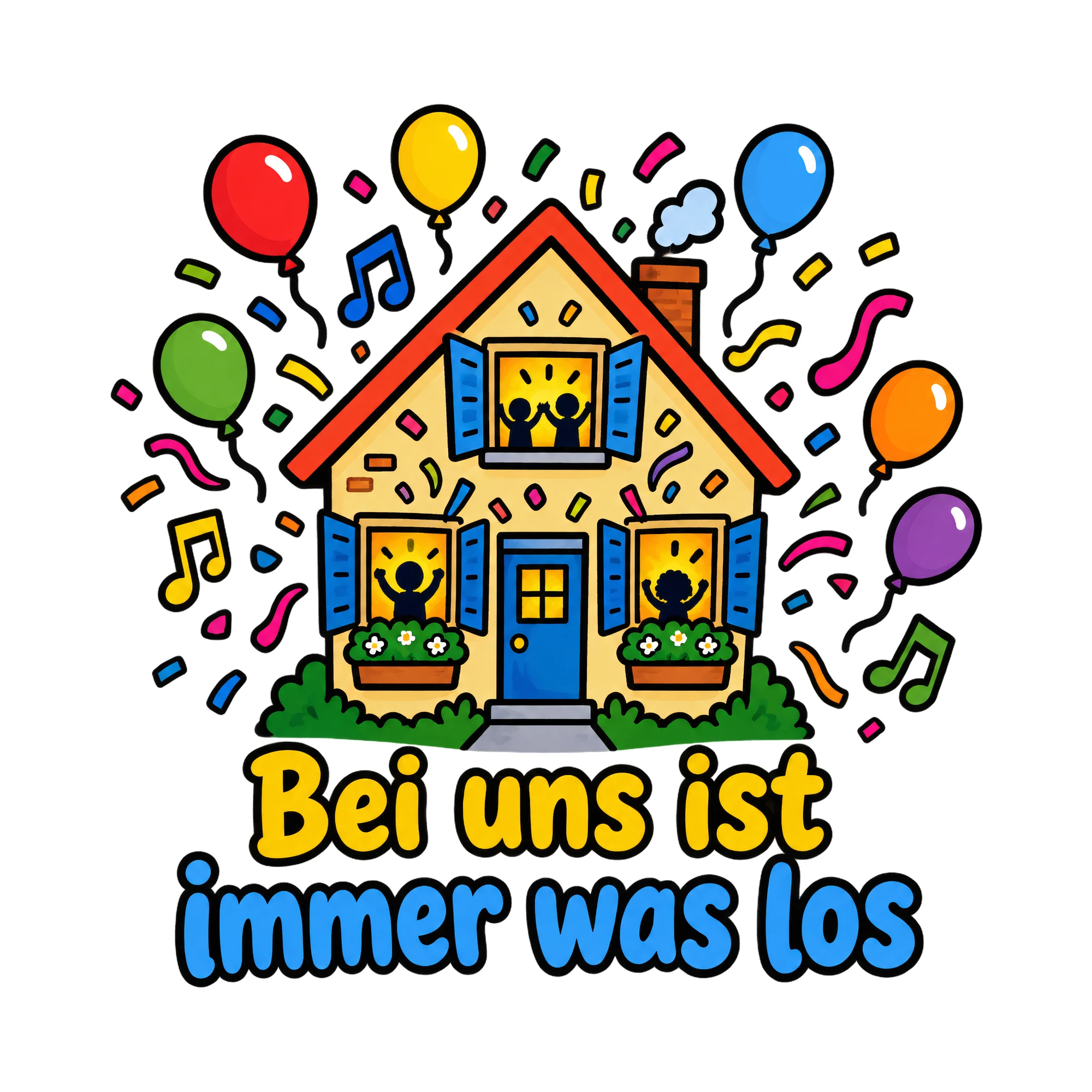 Bügelbild Bei uns ist immer was los, Mama Papa Shirt Spruch als Grafik auf weißem Hintergrund (BB016699)