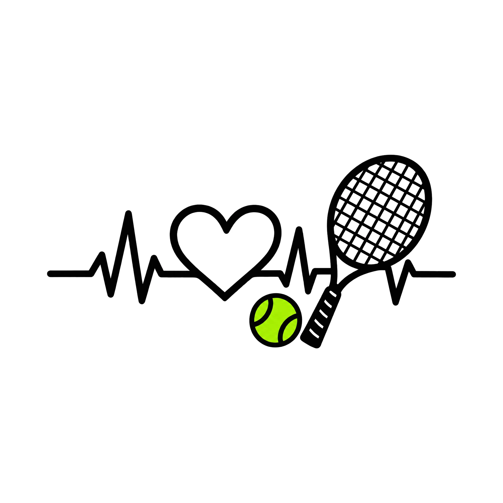 Bügelbild Tennis Herzschlag, Lustiger Shirt Motiv als Grafik auf weißem Hintergrund (BB015610)