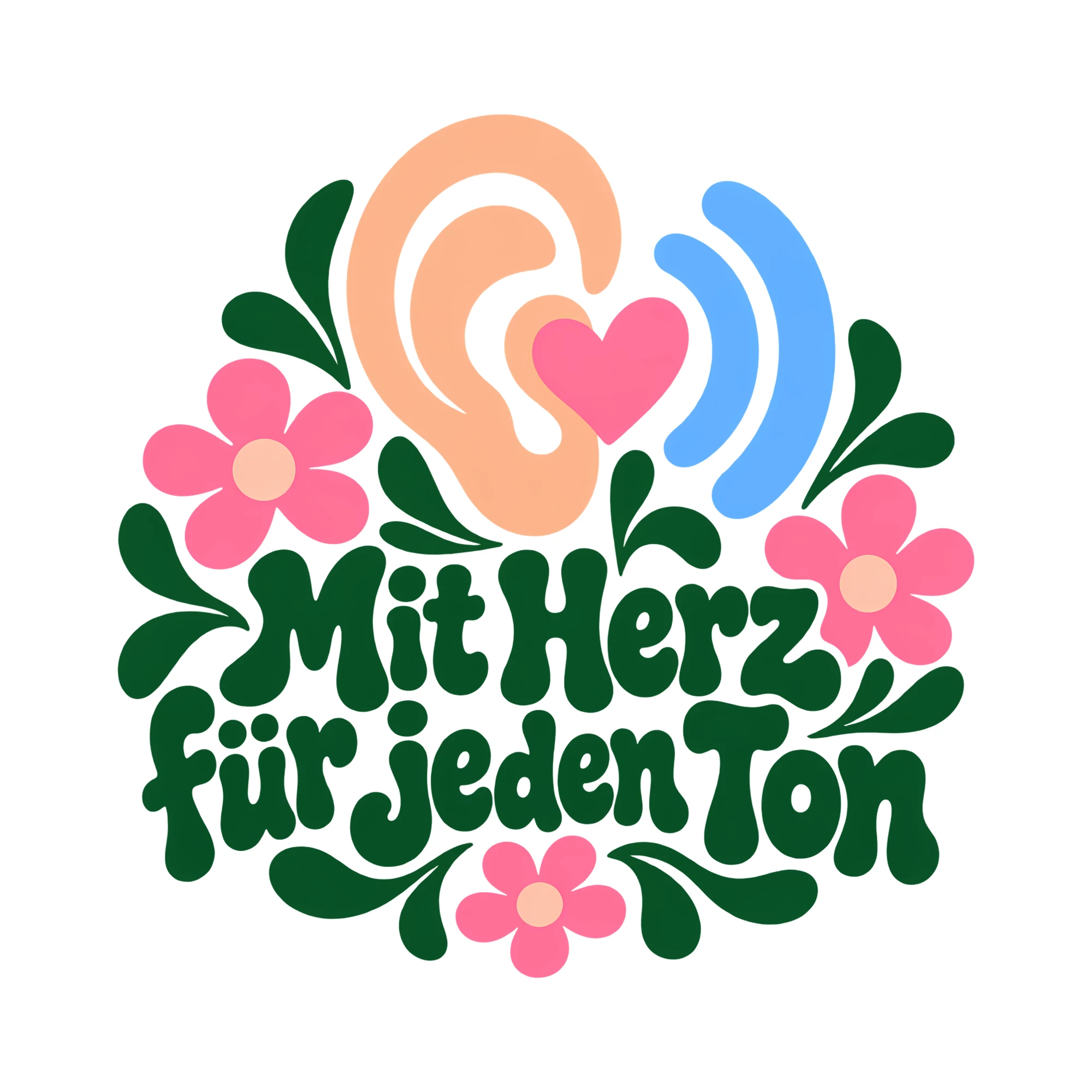 Bügelbild Mit Herz für jeden Ton als Grafik auf weißem Hintergrund (BB013462)