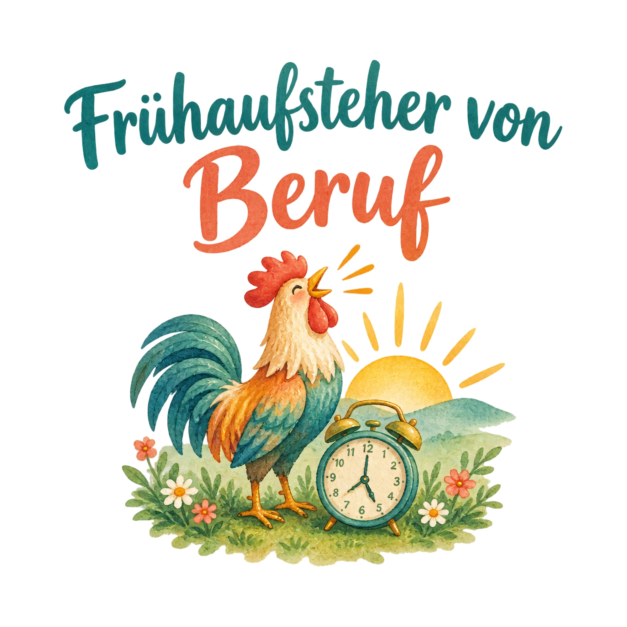 Bügelbild Frühaufsteher von Beruf als Grafik auf weißem Hintergrund (BB020311)
