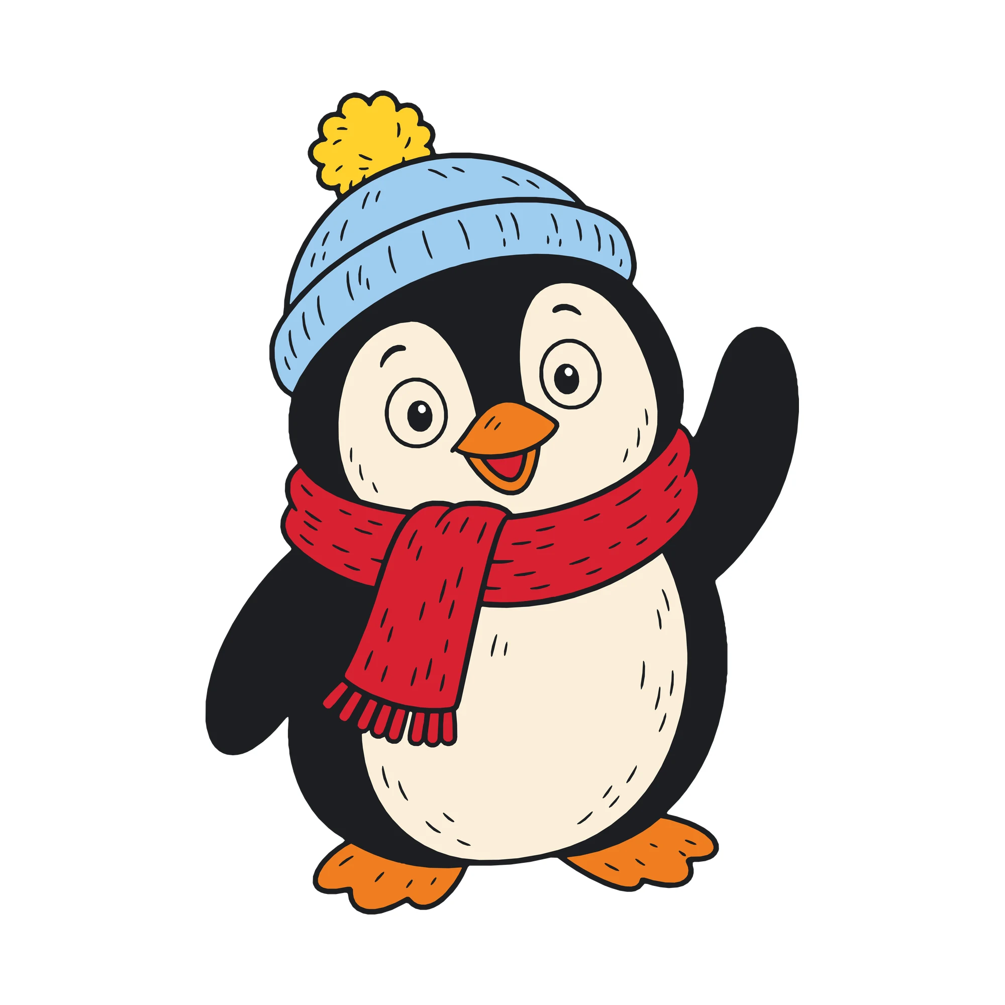 Bügelbild Pinguin mit Schal als Grafik auf weißem Hintergrund (BB010163)