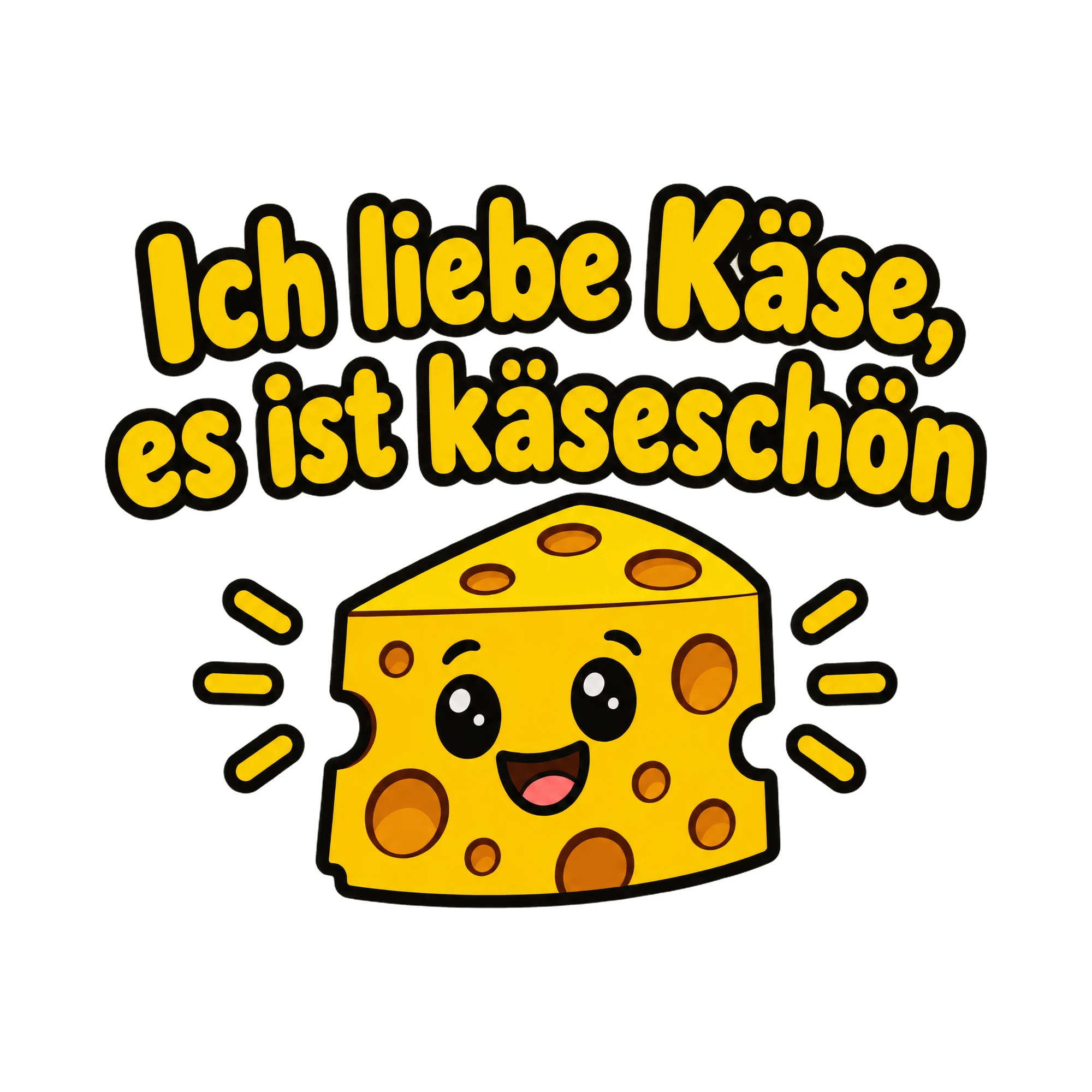 Bügelbild Ich liebe Käse, es ist käseschön als Grafik auf weißem Hintergrund (BB019640)