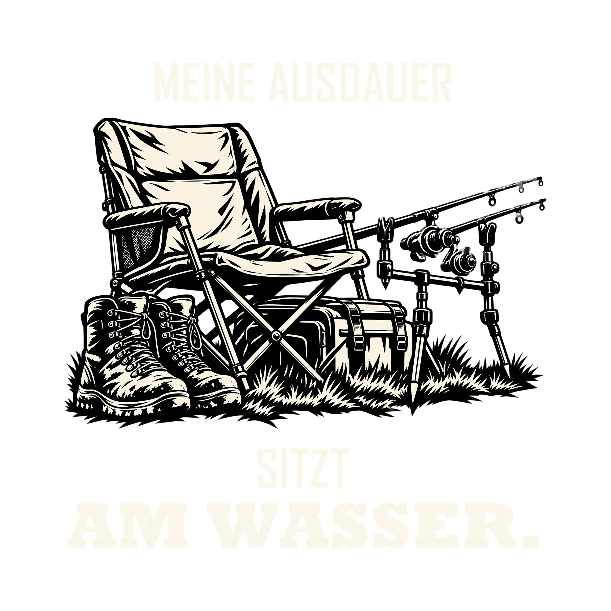 Bügelbild MEINE AUSDAUER SITZT AM WASSER. als Grafik auf weißem Hintergrund (BB012777)