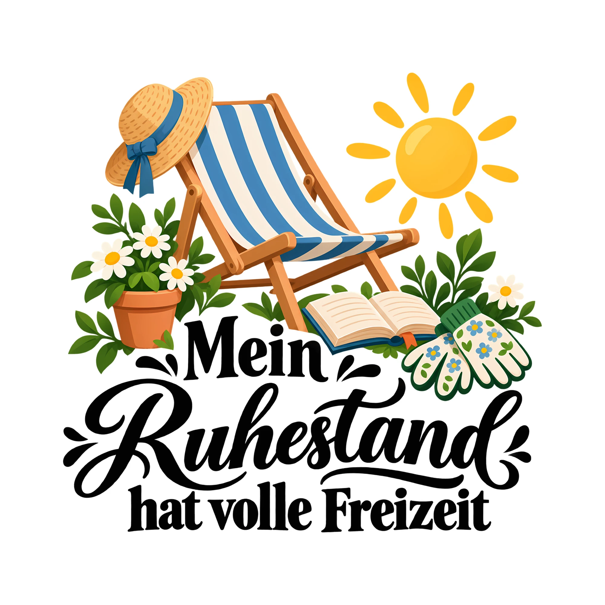 Bügelbild Mein Ruhestand hat volle Freizeit als Grafik auf weißem Hintergrund (BB011765)