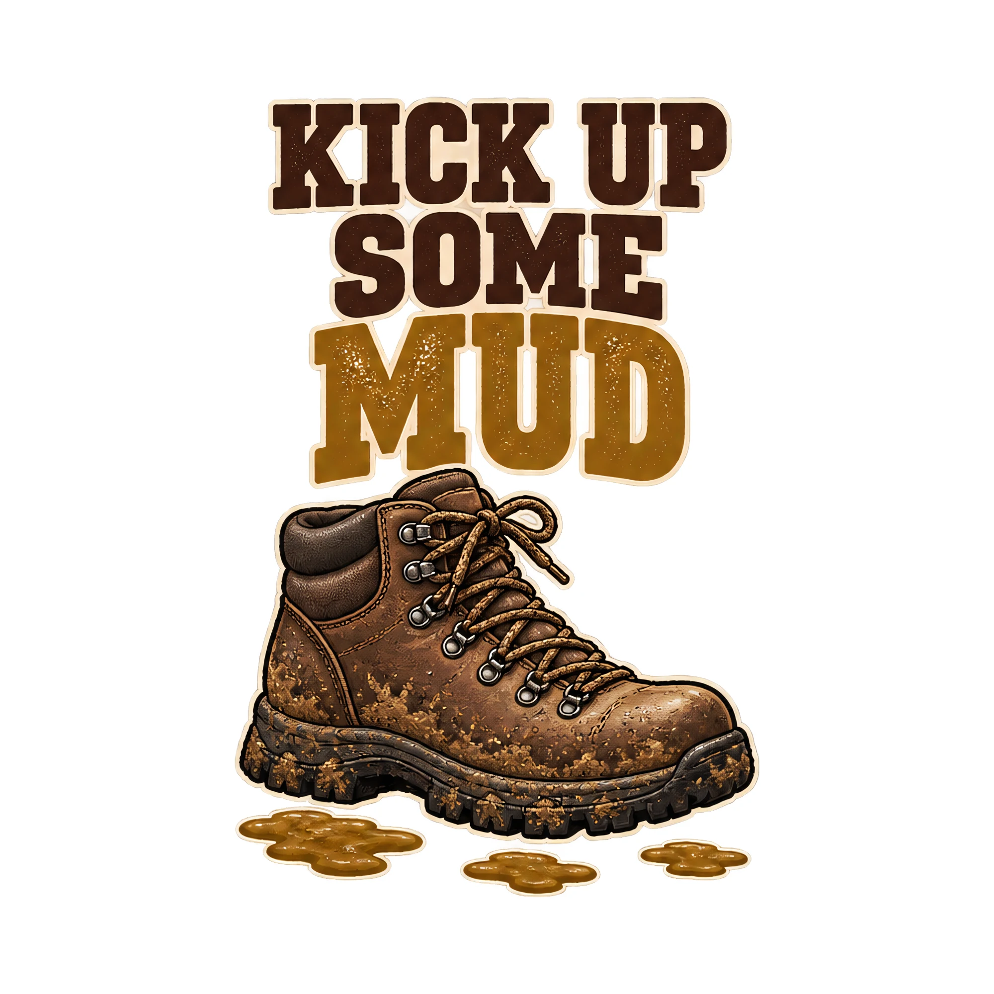 Bügelbild KICK UP SOME MUD als Grafik auf weißem Hintergrund (BB021299)