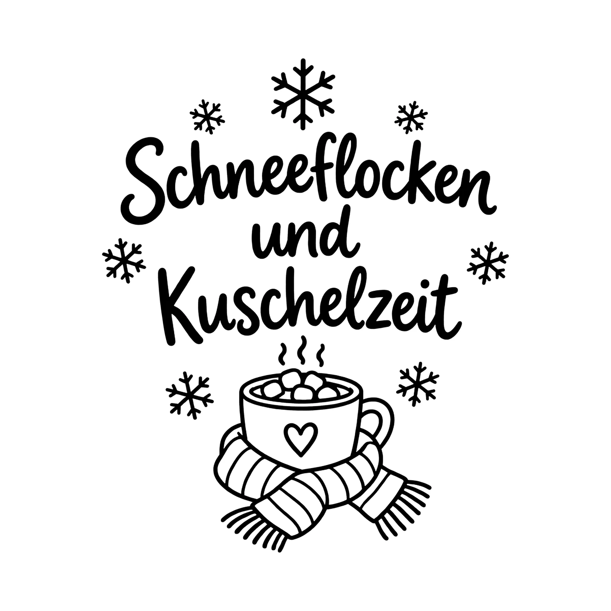Bügelbild Schneeflocken und Kuschelzeit als Grafik auf weißem Hintergrund (BB018421)