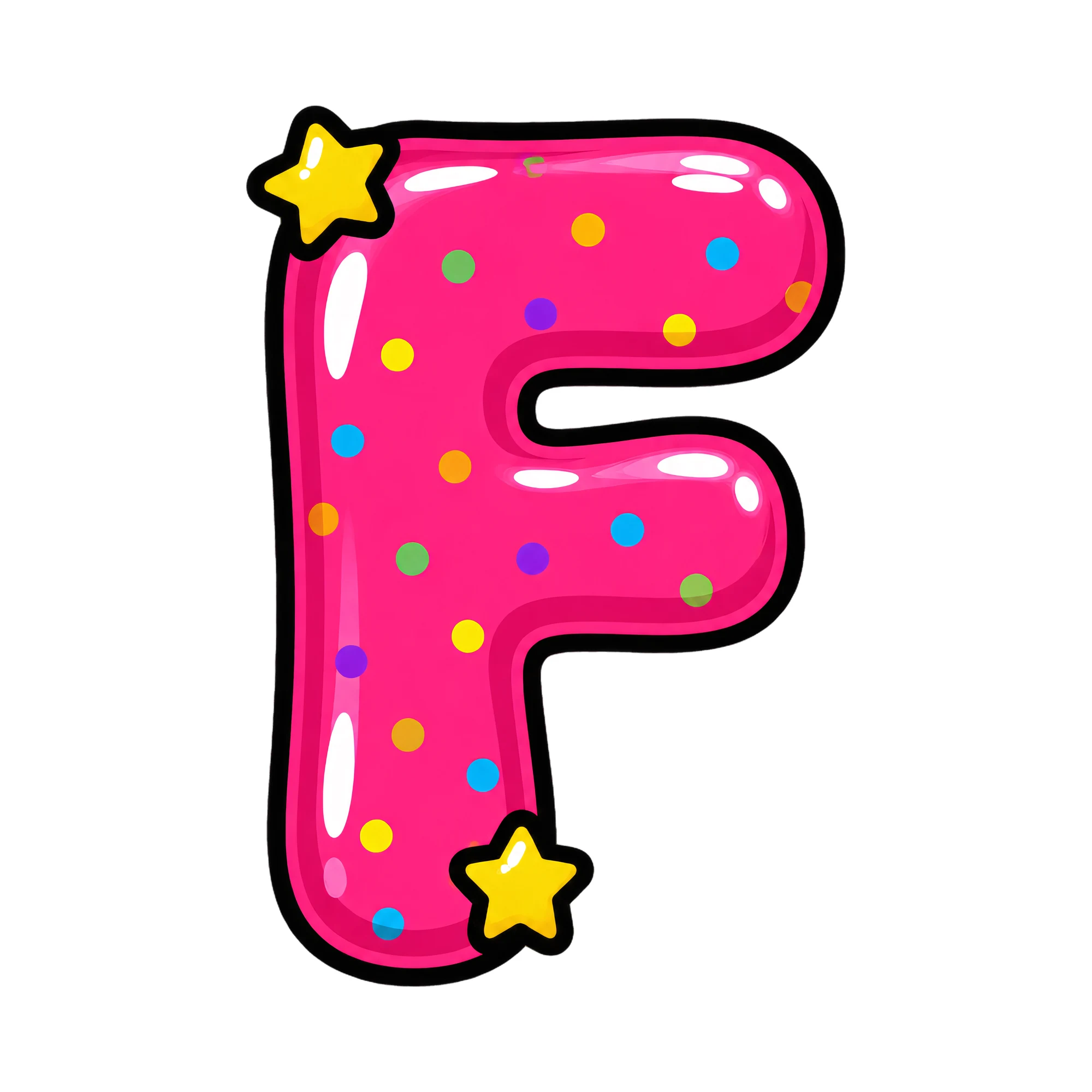 Bügelbild Buchstabe F im Comic-Ballon-Stil, Buchstaben Bügelbild als Grafik auf weißem Hintergrund (BB016316)
