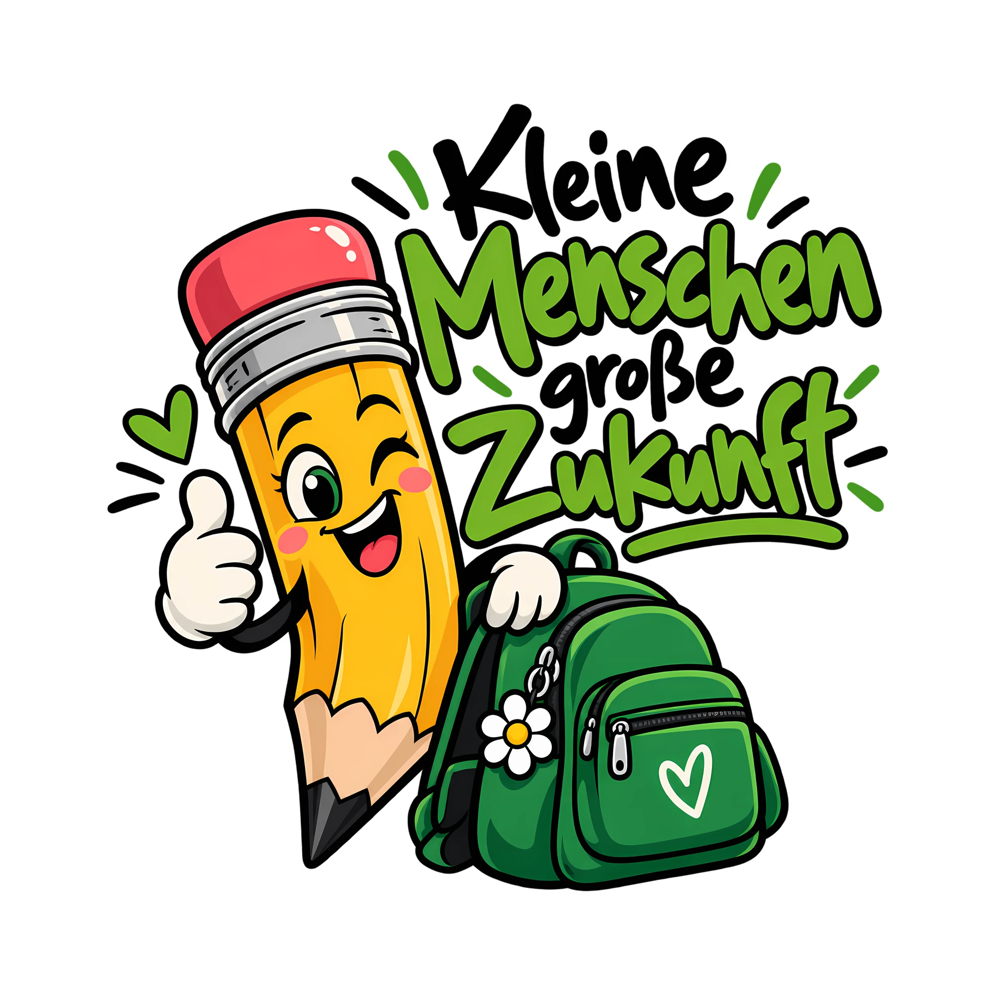 Bügelbild Kleine Menschen große Zukunft als Grafik auf weißem Hintergrund (BB011575)