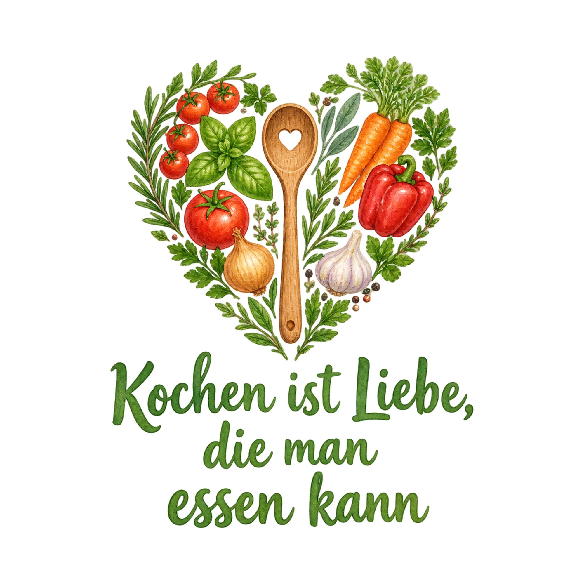 Bügelbild Kochen ist Liebe, die man essen kann, Küchen Spruch Bügelbild als Grafik auf weißem Hintergrund (BB016498)