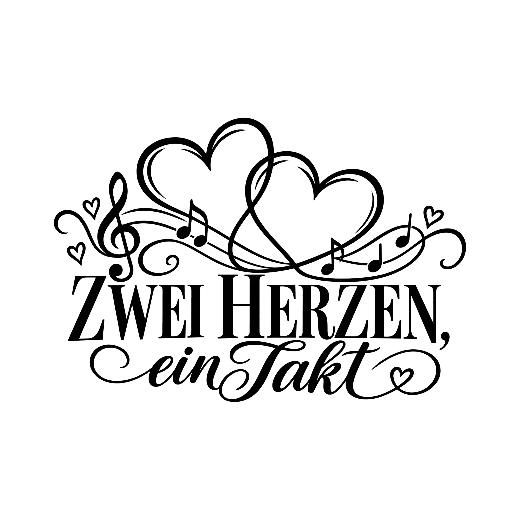 Bügelbild Zwei Herzen, ein Takt als Grafik auf weißem Hintergrund (BB013440)